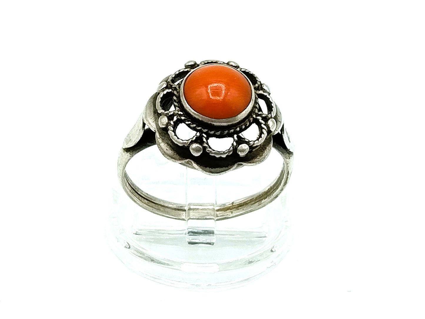 Silver ring with blood coral, 21 mm