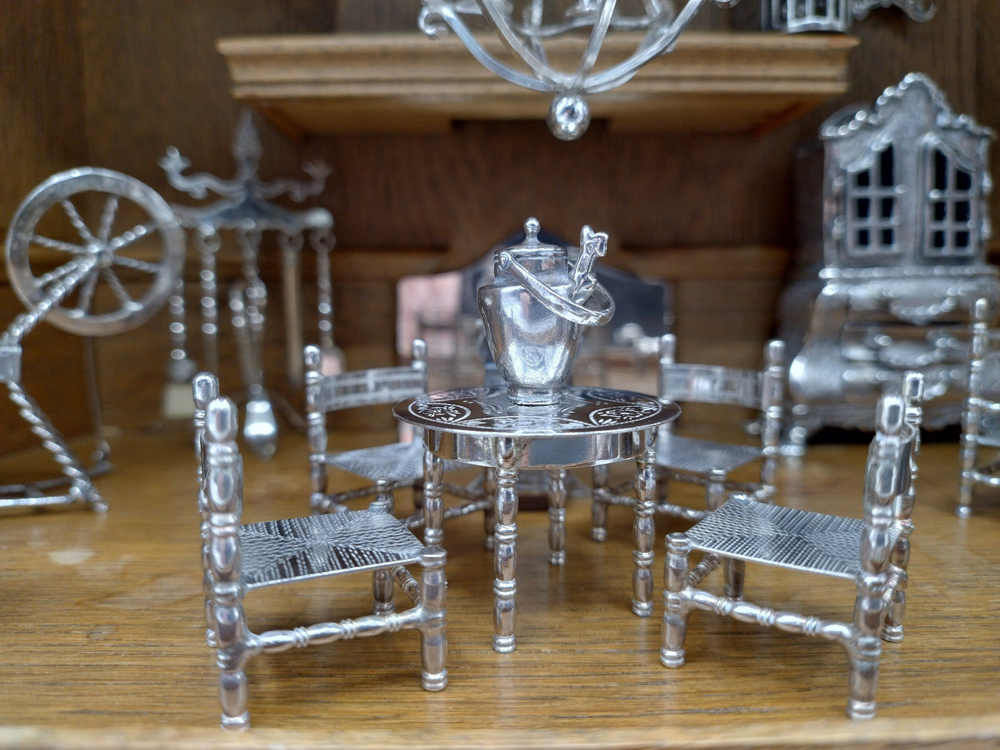 Oak room with 21 silver miniatures, Schoonhoven ca. 1975