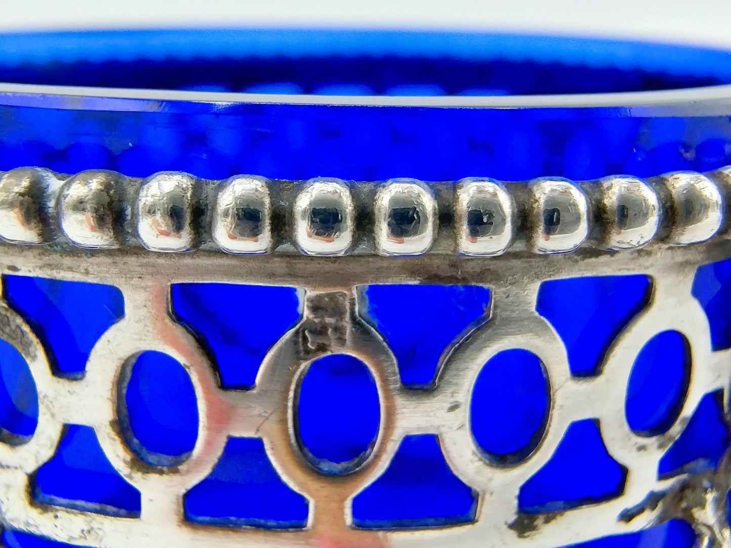 4-Delig zilveren empire tafelset met blauw glas, Nederland, 19e eeuws