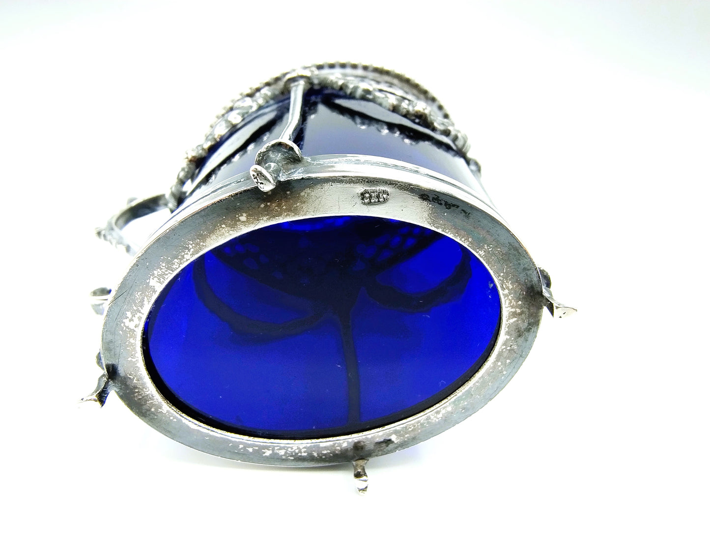 4-Delig zilveren empire tafelset met blauw glas, Nederland, 19e eeuws