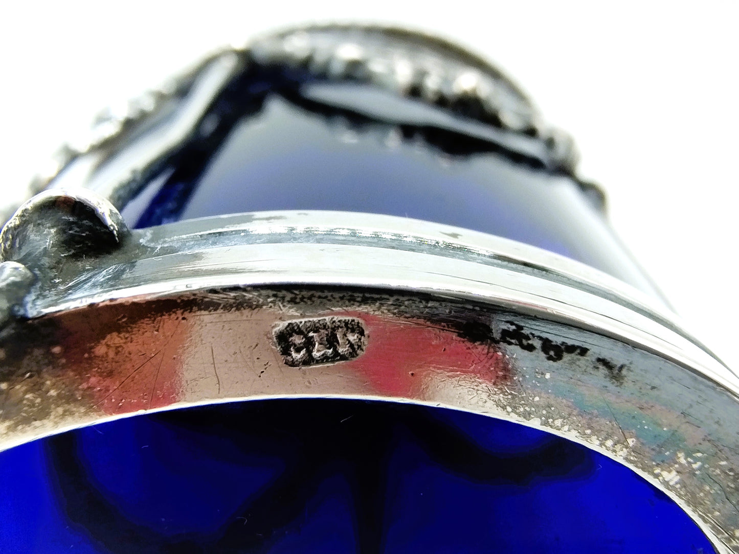 4-Delig zilveren empire tafelset met blauw glas, Nederland, 19e eeuws