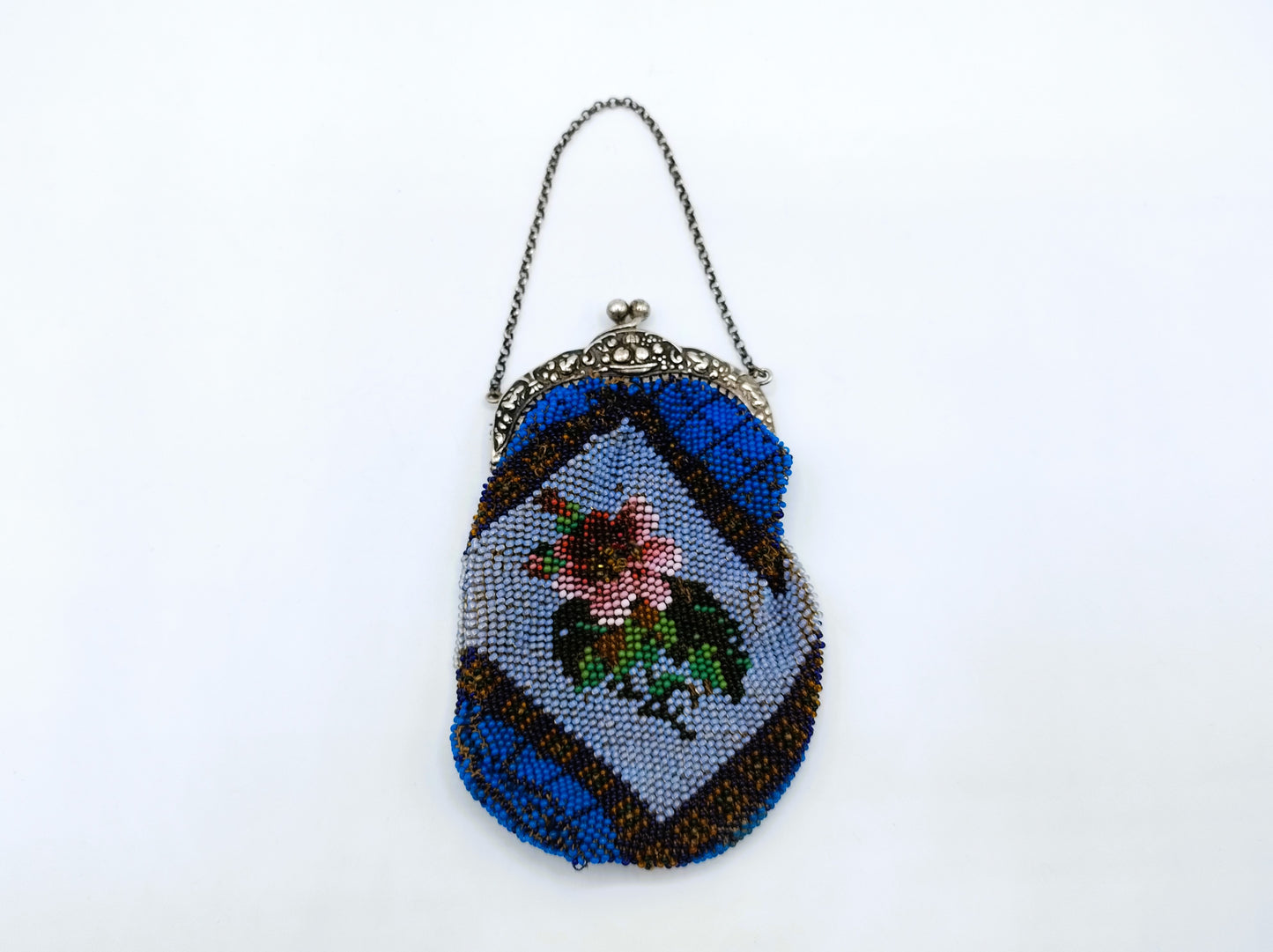 Silver bag clasp with beaded bag, Germany