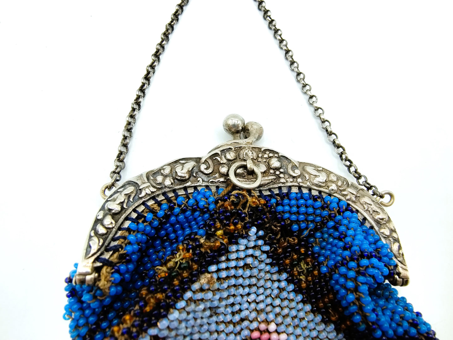Silver bag clasp with beaded bag, Germany