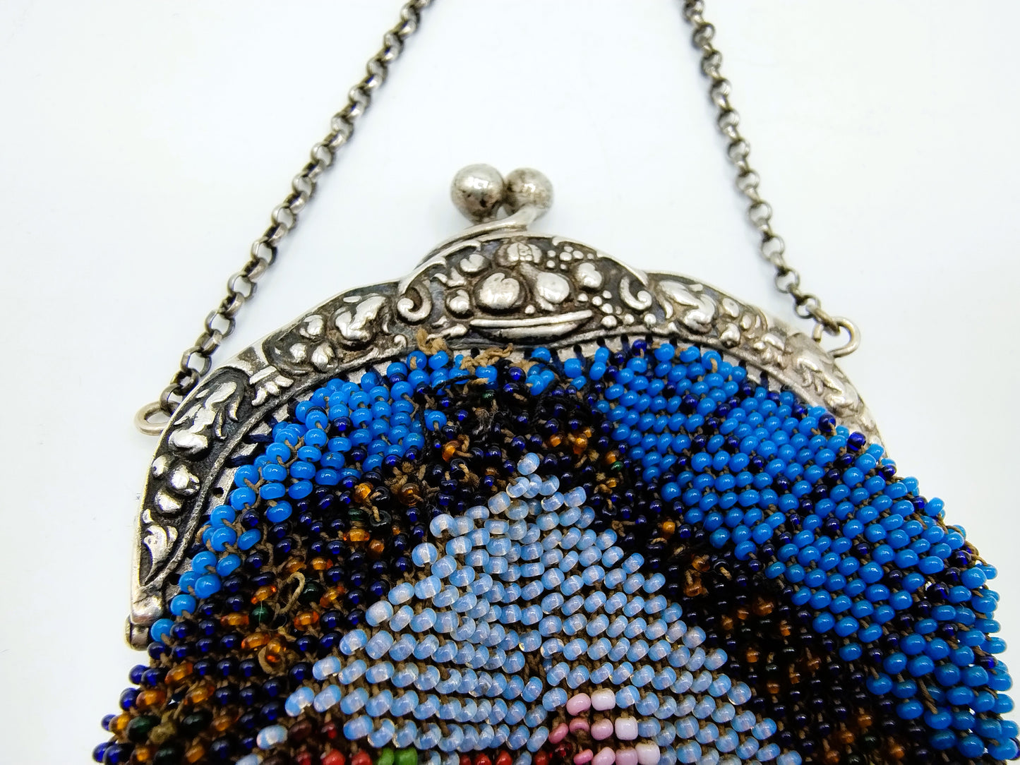 Silver bag clasp with beaded bag, Germany