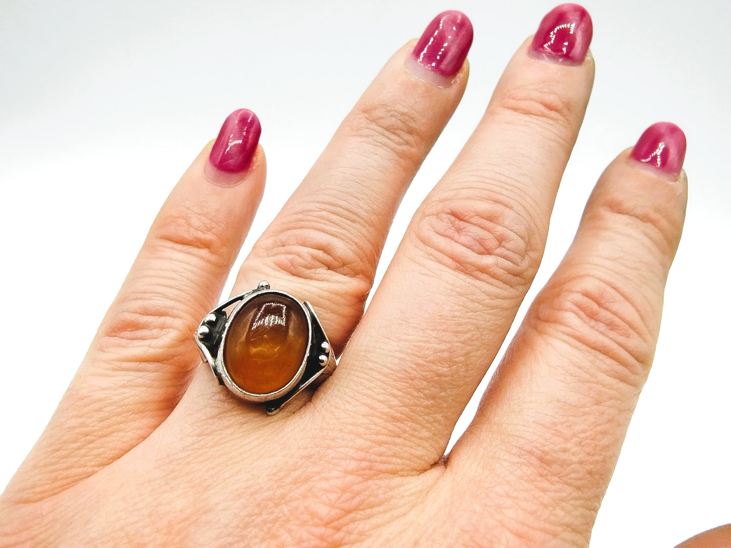 Silver ring with amber, 17 mm