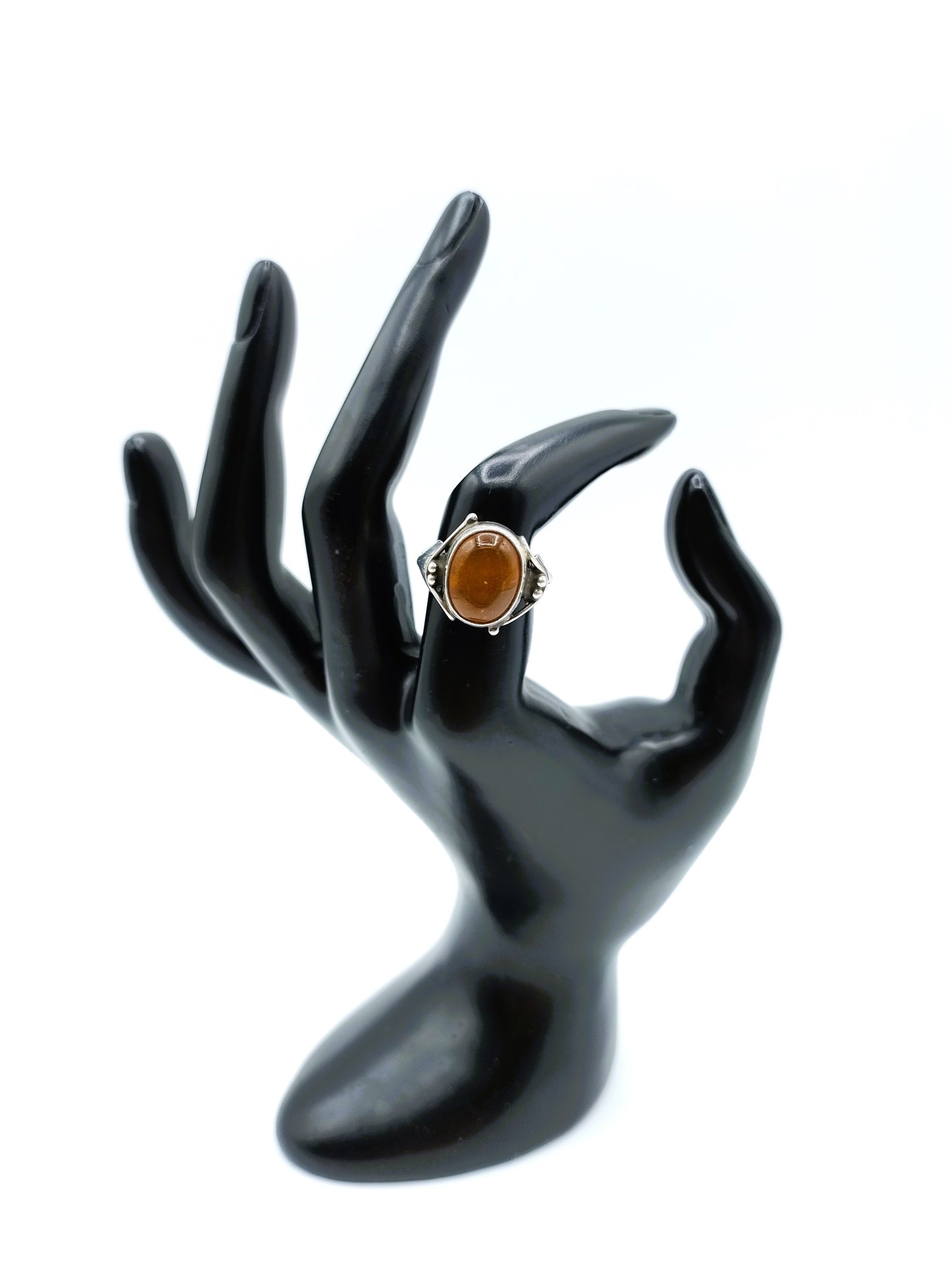 Silver ring with amber, 17 mm