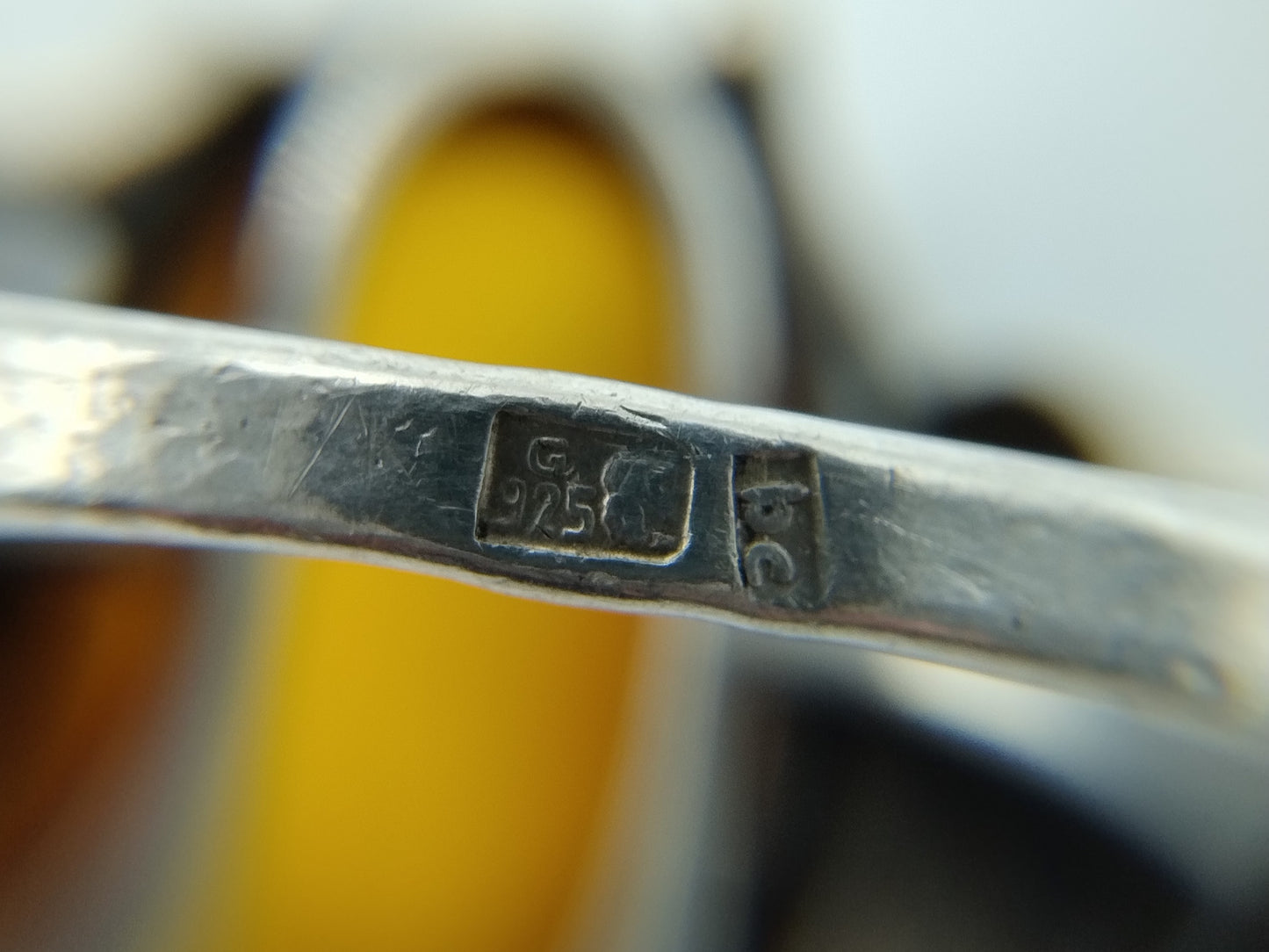 Silver ring with amber, 17 mm