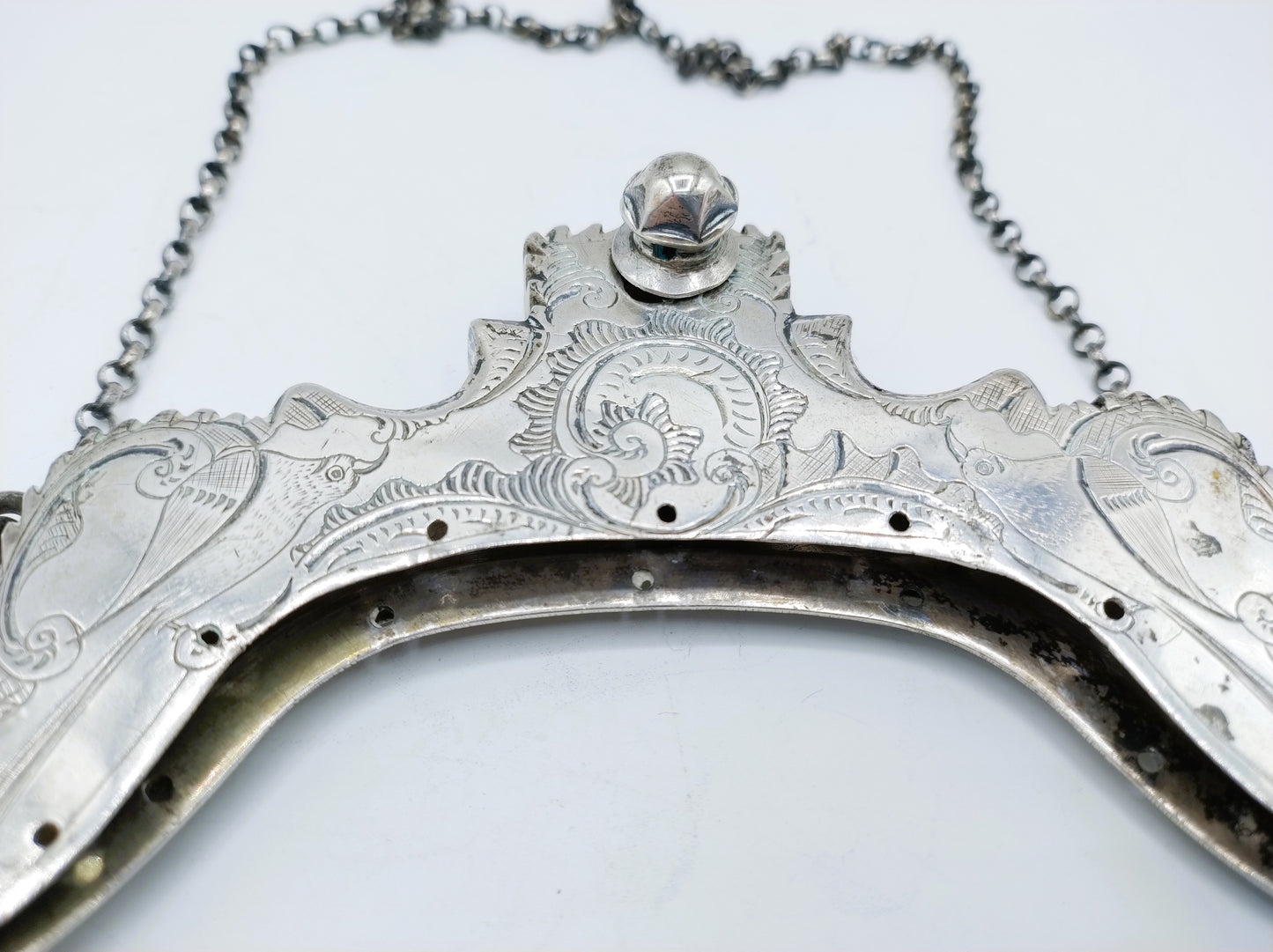 Silver purse handle (parrots), B. Klip, Schoonhoven, 1802