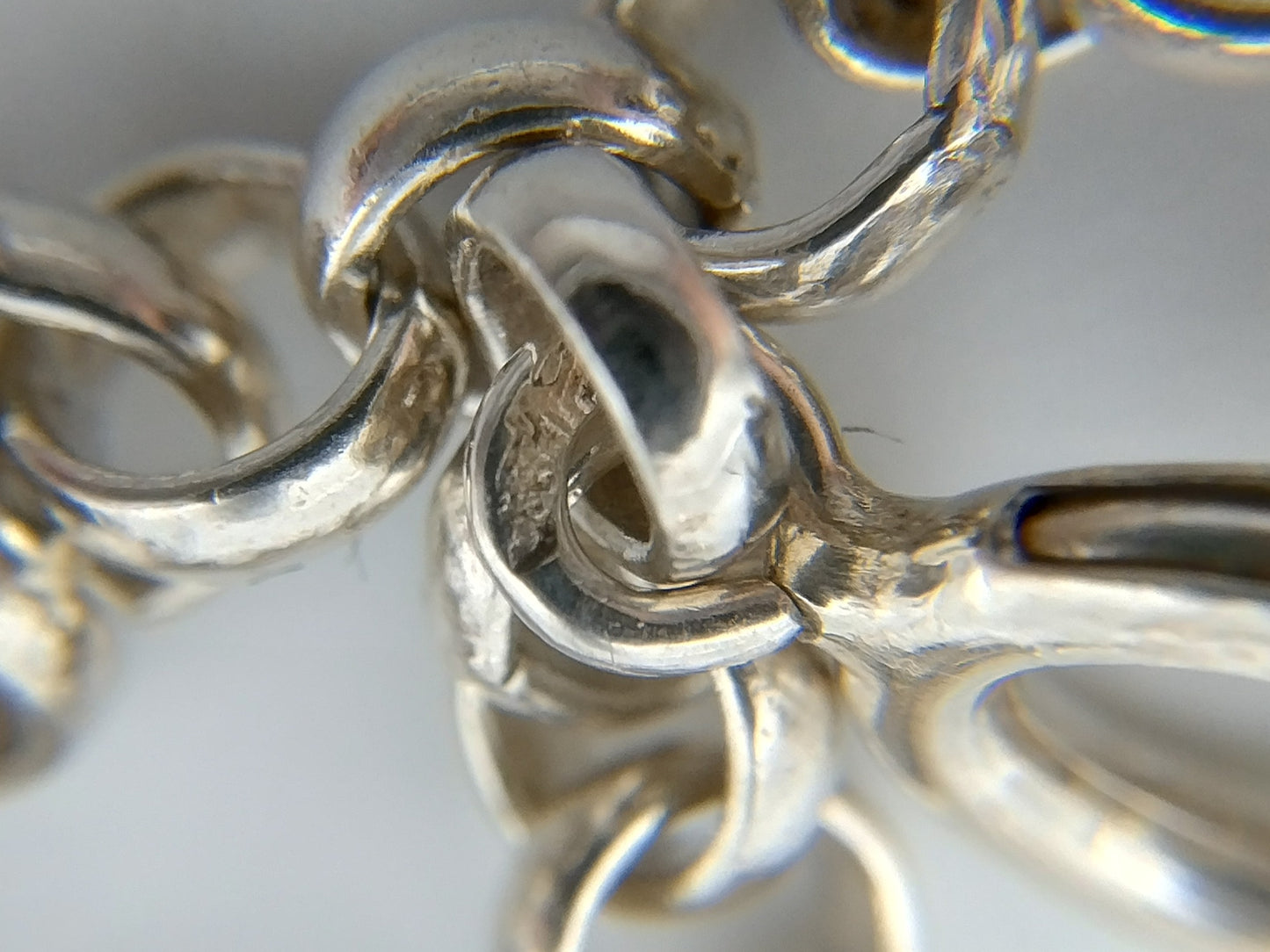 Silver jasseron chain with knitting needle holders, 95 cm