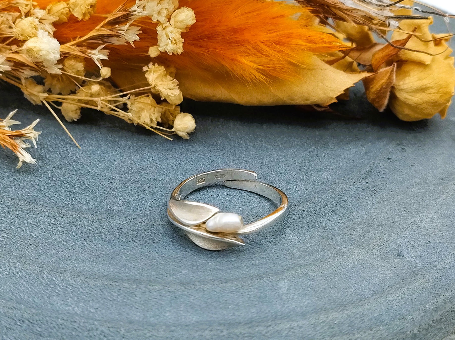 Silberring mit Naturperle, Universalgröße