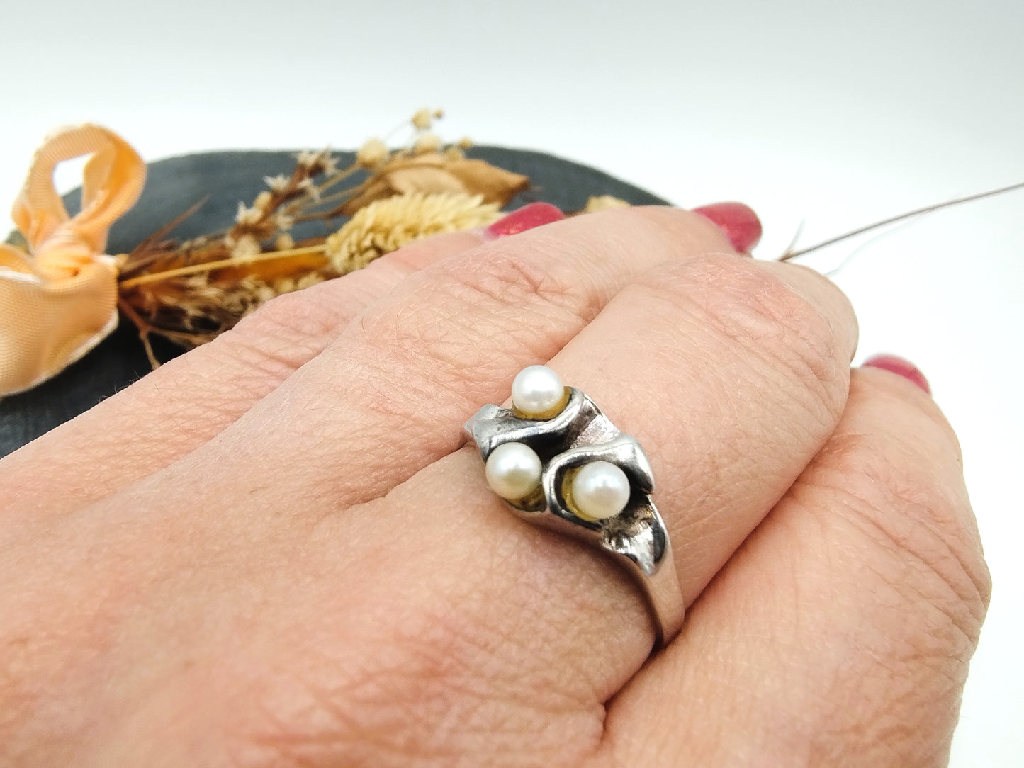 Silberring mit Perlen, 18 mm
