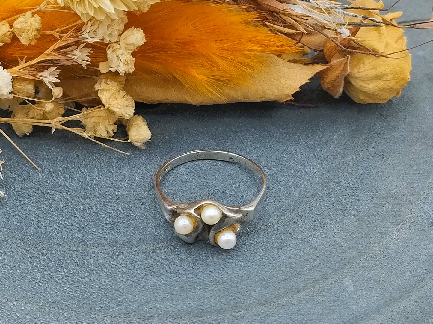 Silberring mit Perlen, 18 mm