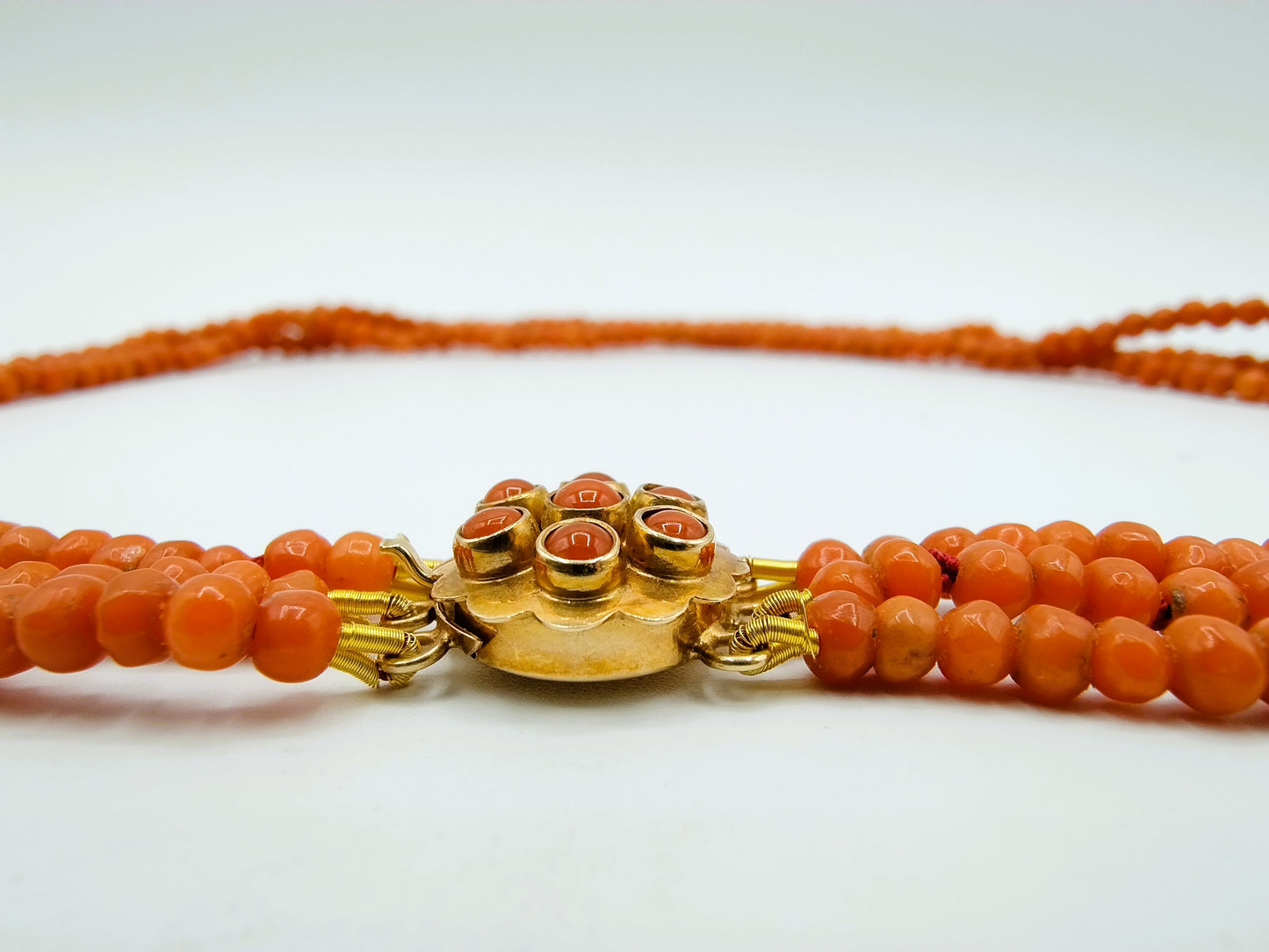 Red coral necklace with gold clasp, Amsterdam, 36 - 41 cm