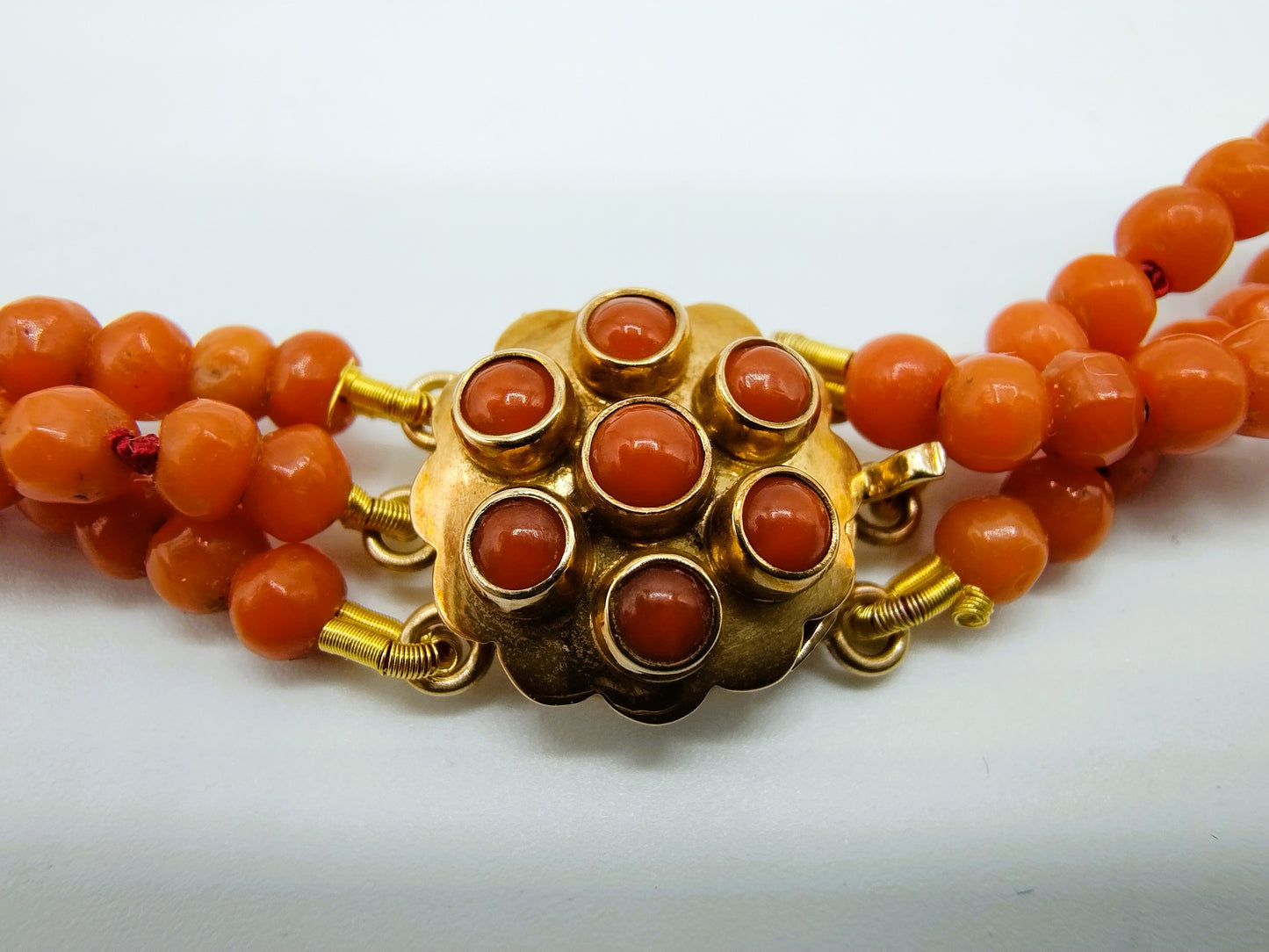 Red coral necklace with gold clasp, Amsterdam, 36 - 41 cm