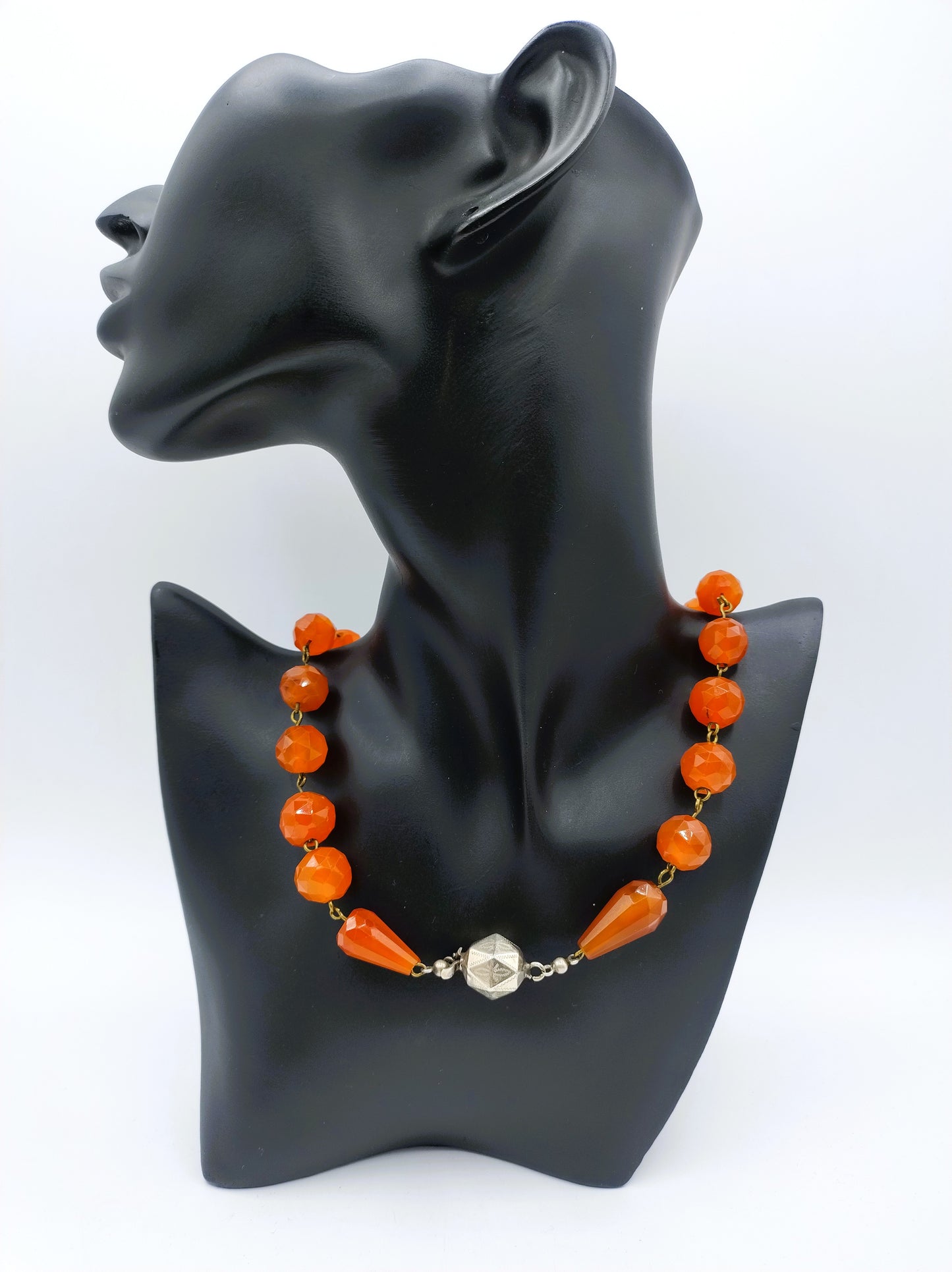 Carnelian necklace with silver ball clasp