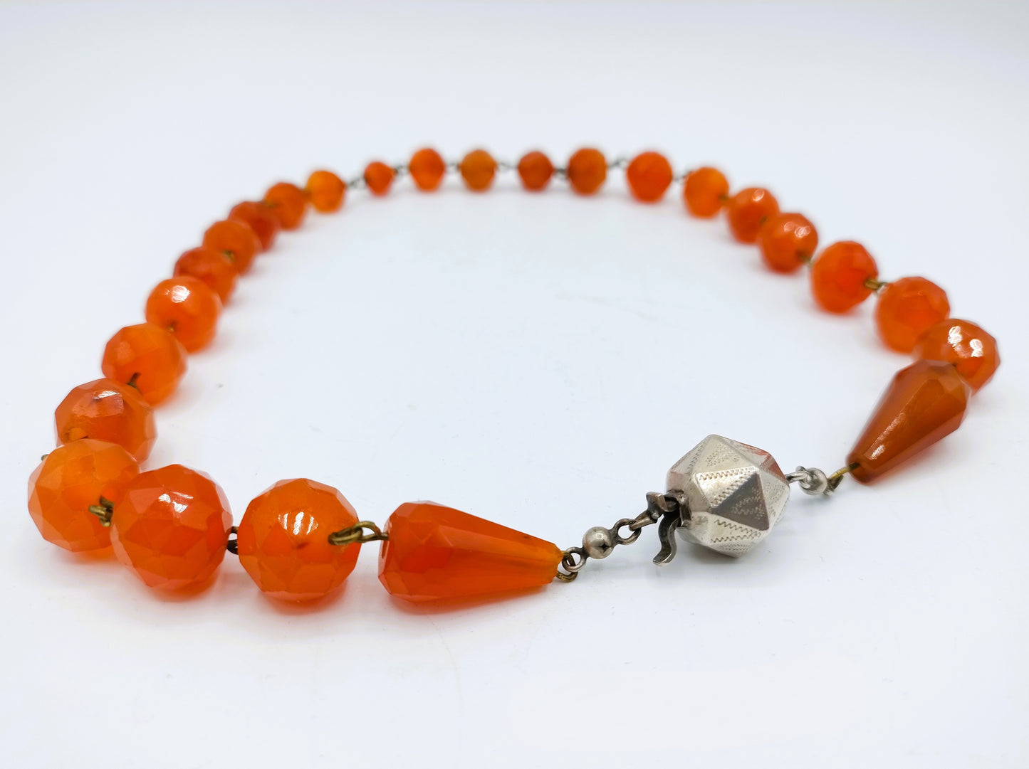 Carnelian necklace with silver ball clasp