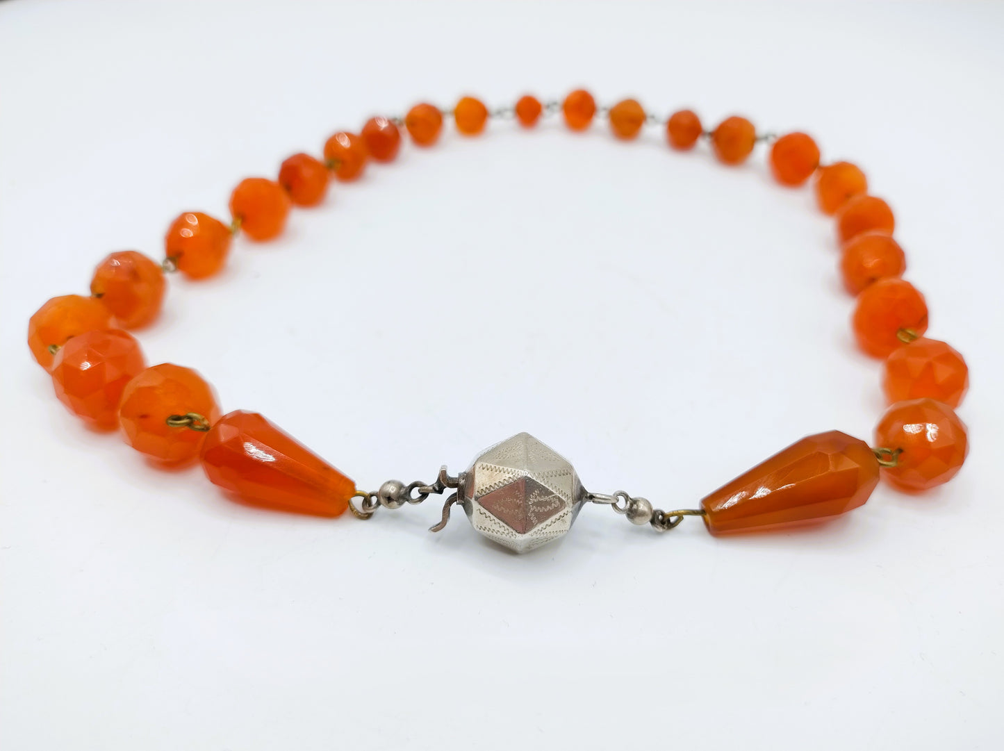 Carnelian necklace with silver ball clasp