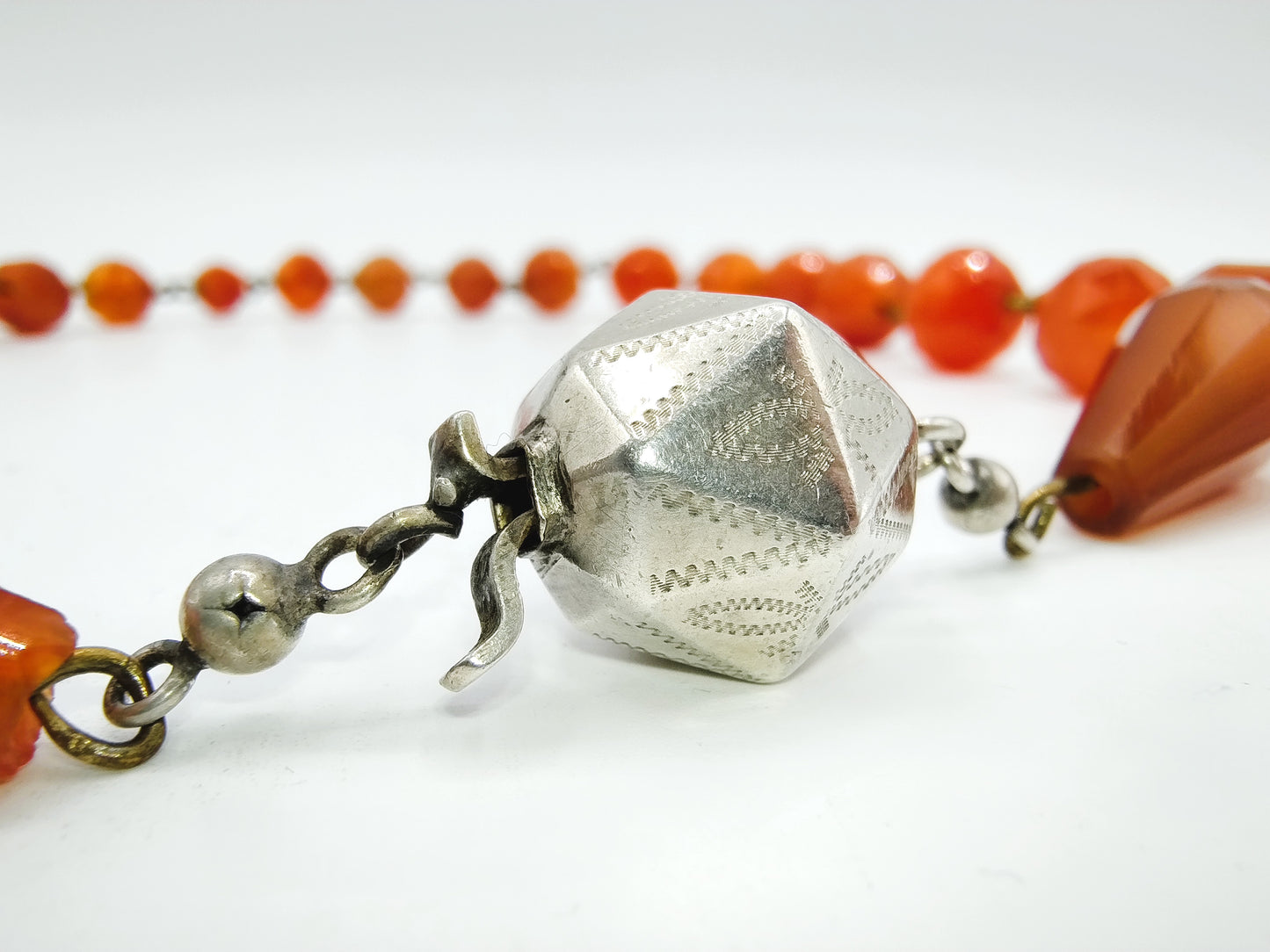 Carnelian necklace with silver ball clasp