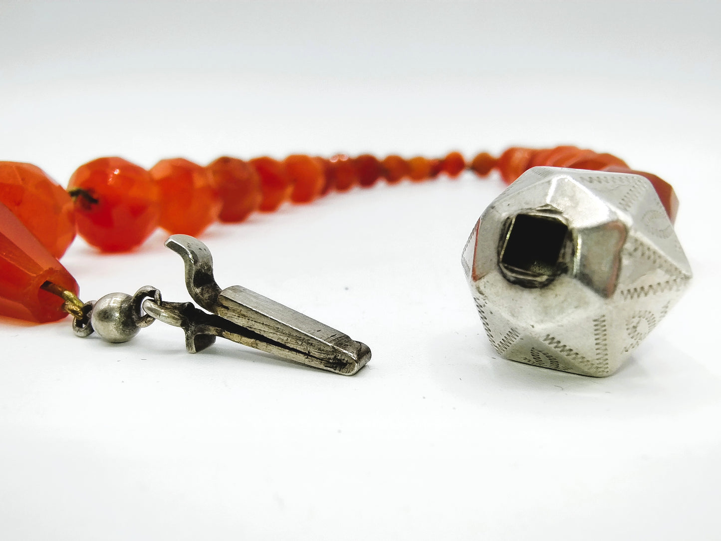 Carnelian necklace with silver ball clasp