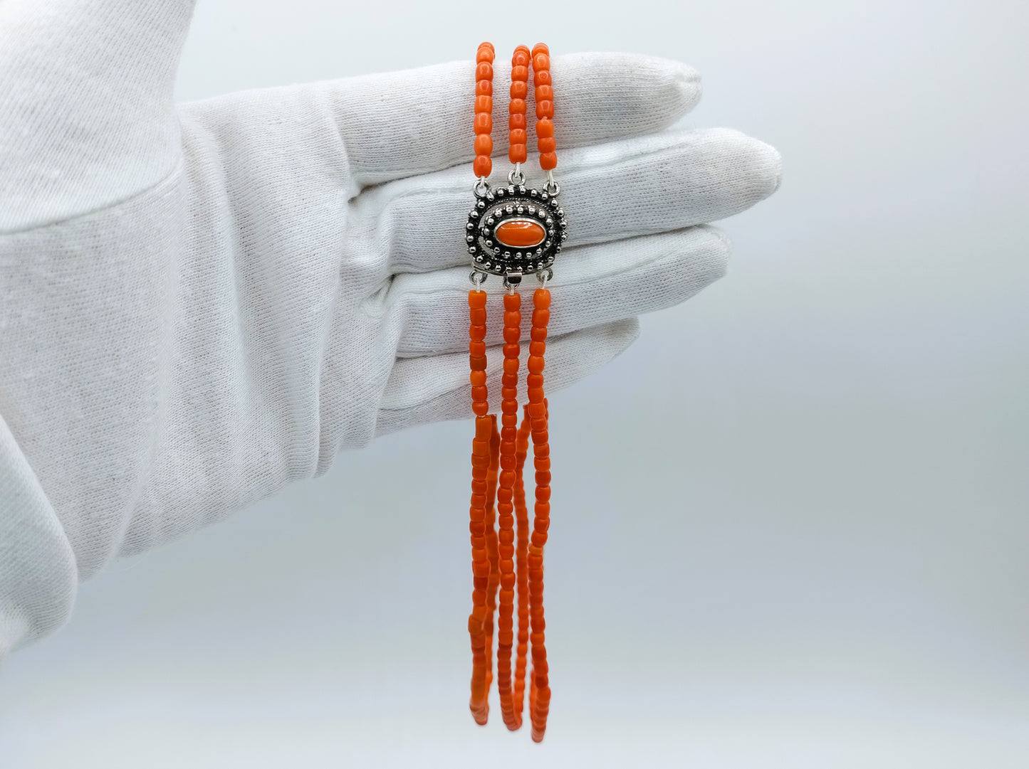 Blood coral necklace with silver clasp, 38 cm
