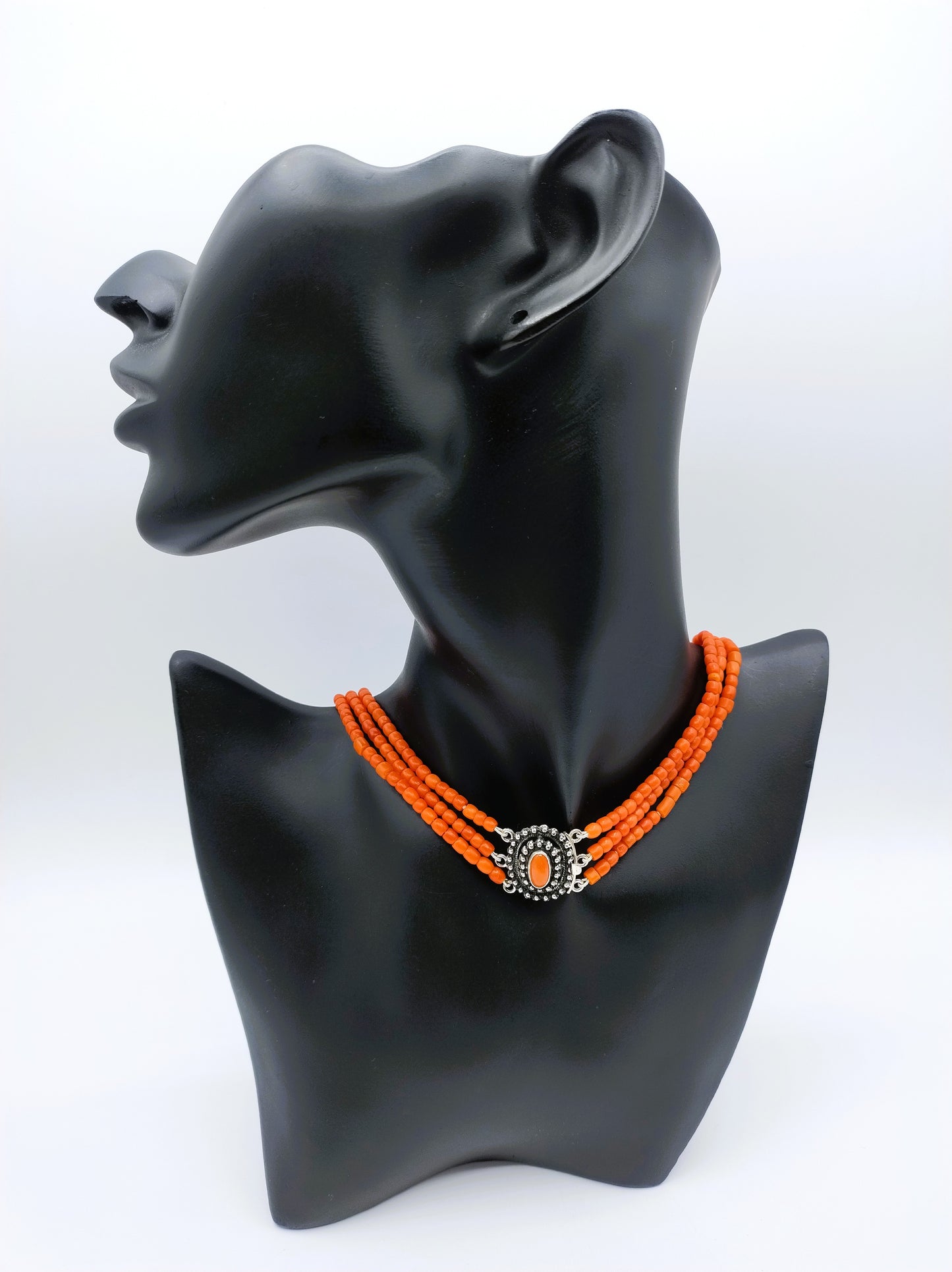 Blood coral necklace with silver clasp, 38 cm