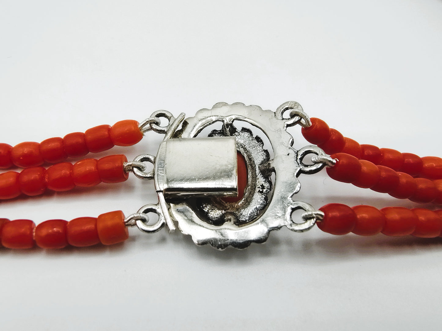 Blood coral necklace with silver clasp, 38 cm