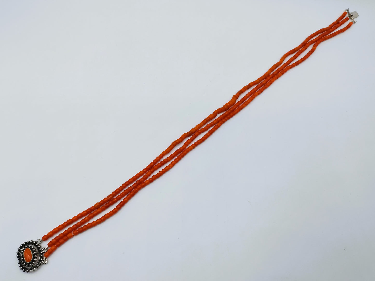 Blood coral necklace with silver clasp, 38 cm
