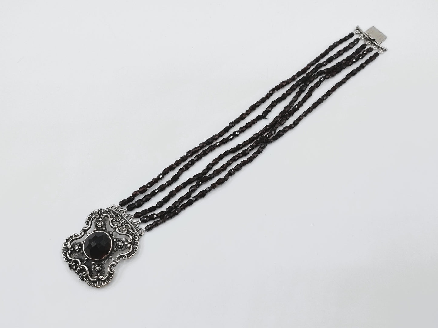 Granatarmband mit Silberverschluss, 20 cm