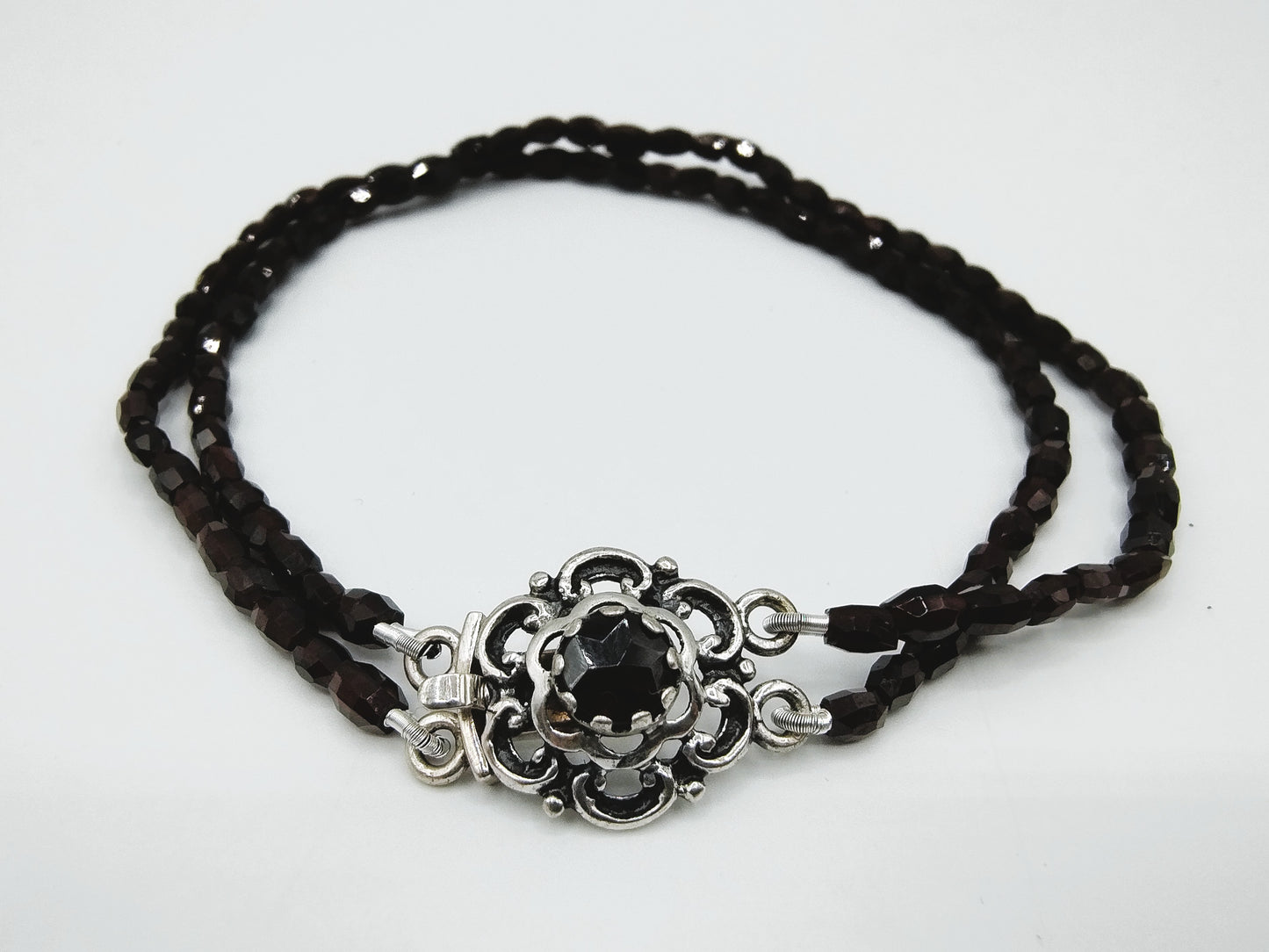 Granatarmband mit Silberverschluss, 20,5 cm