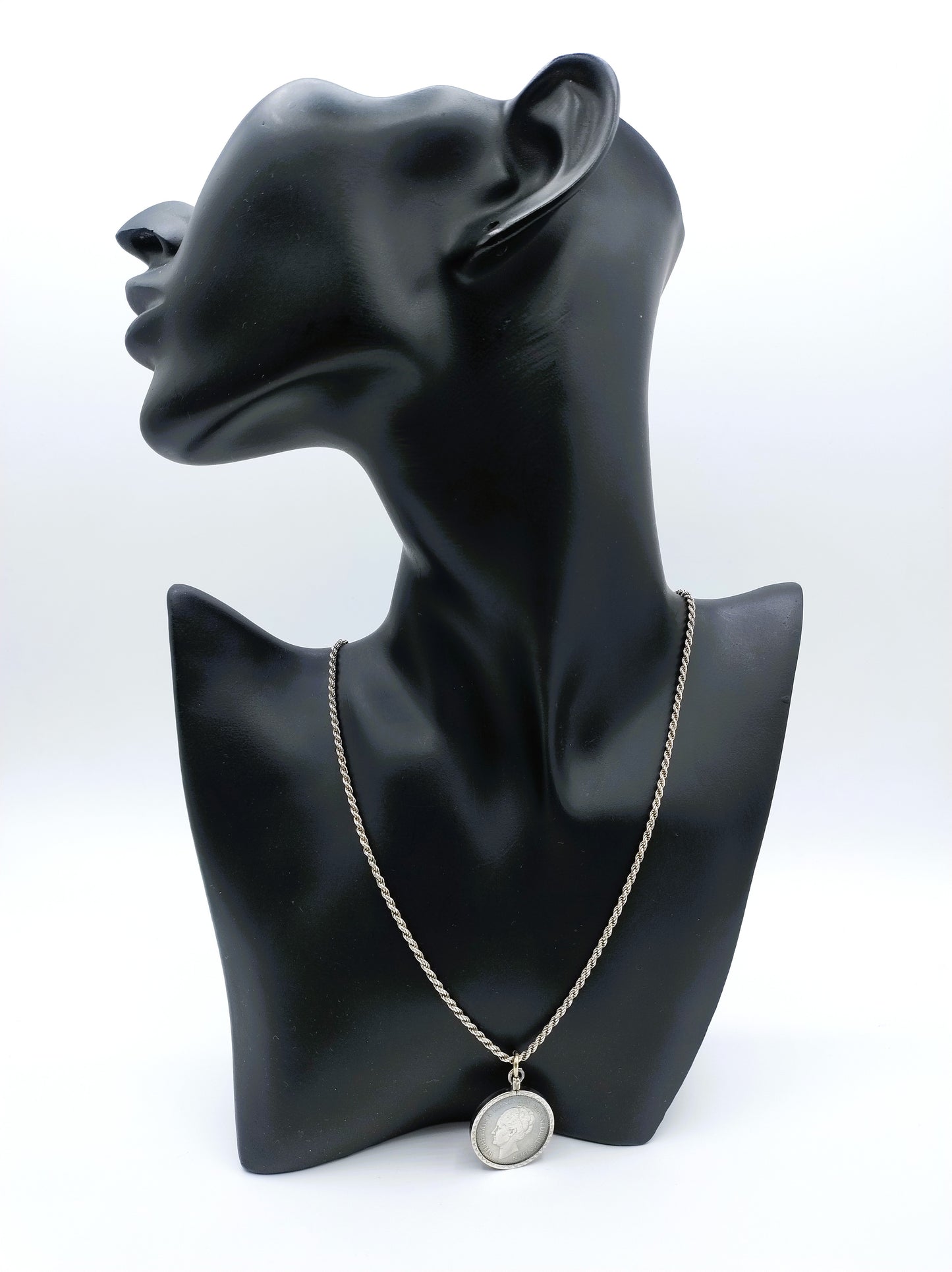 Silver snake chain with half gold pendant, 43 cm