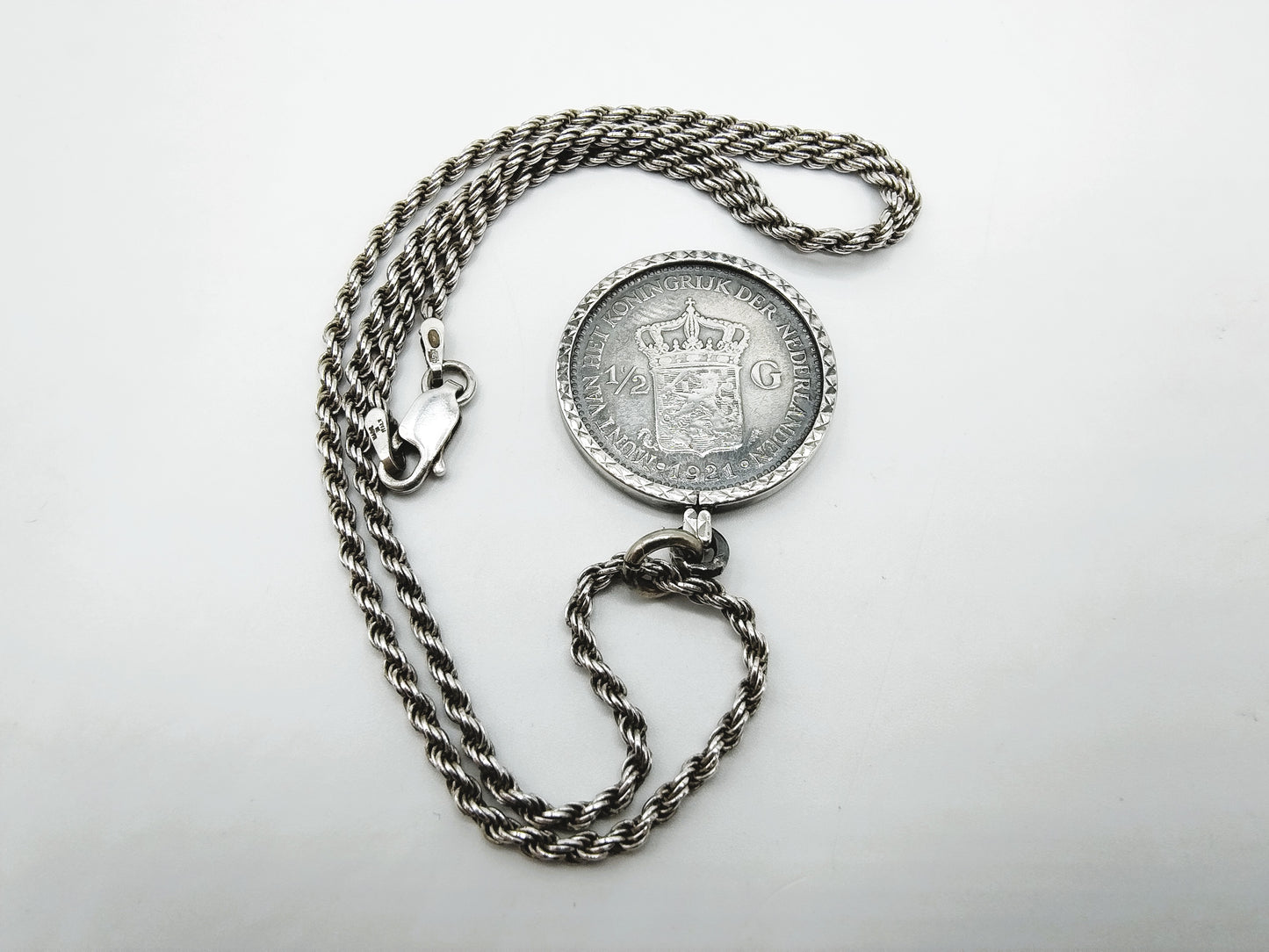Silver snake chain with half gold pendant, 43 cm