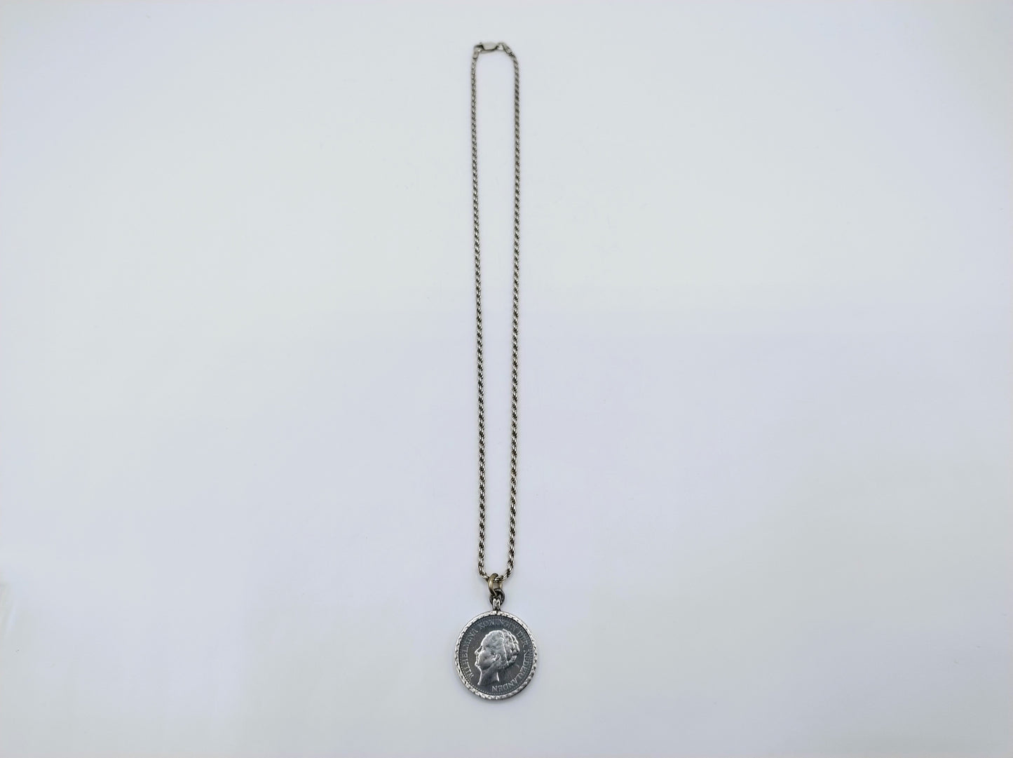 Silver snake chain with half gold pendant, 43 cm