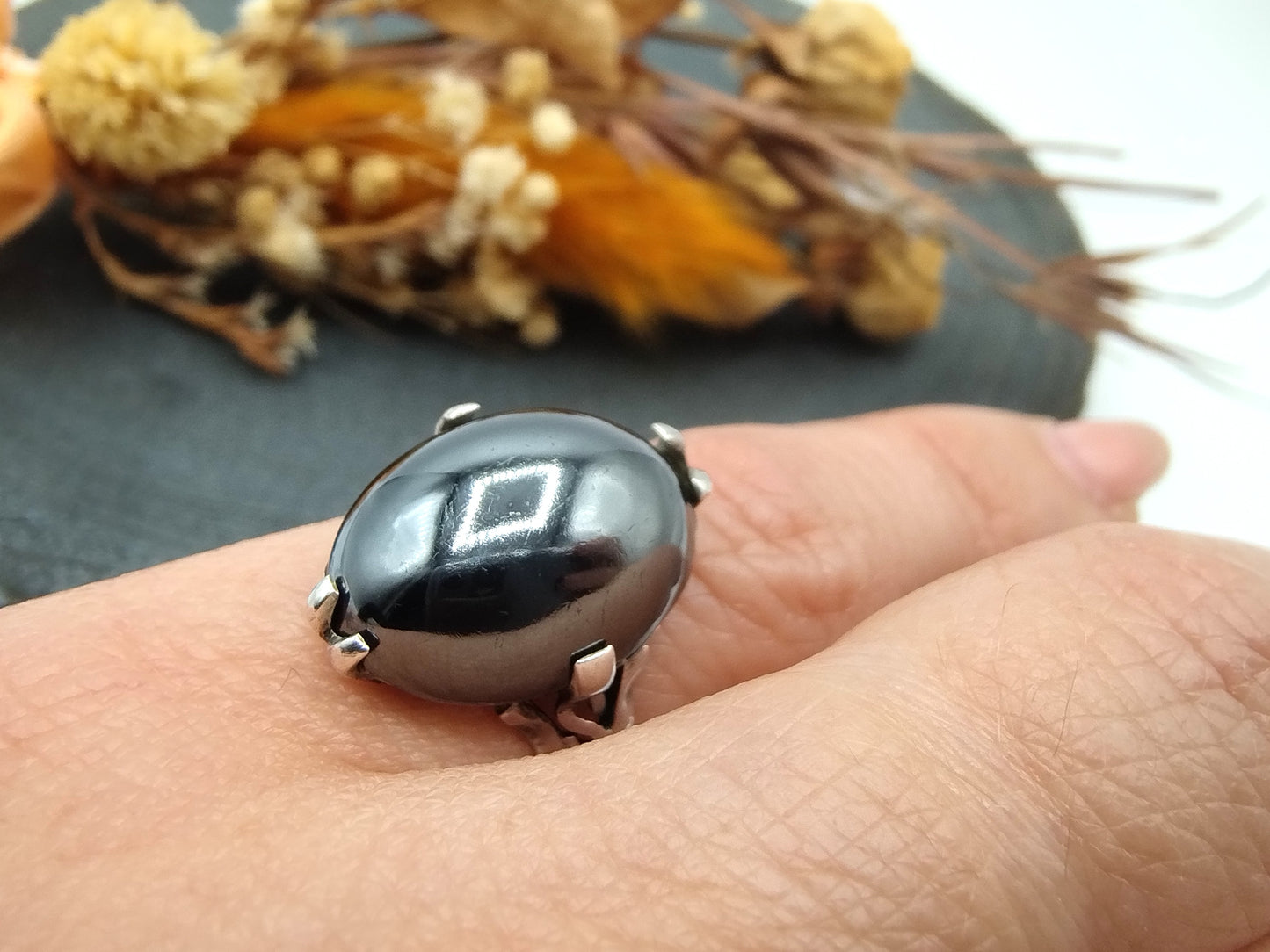 Silberring mit Hämatit, 16 mm