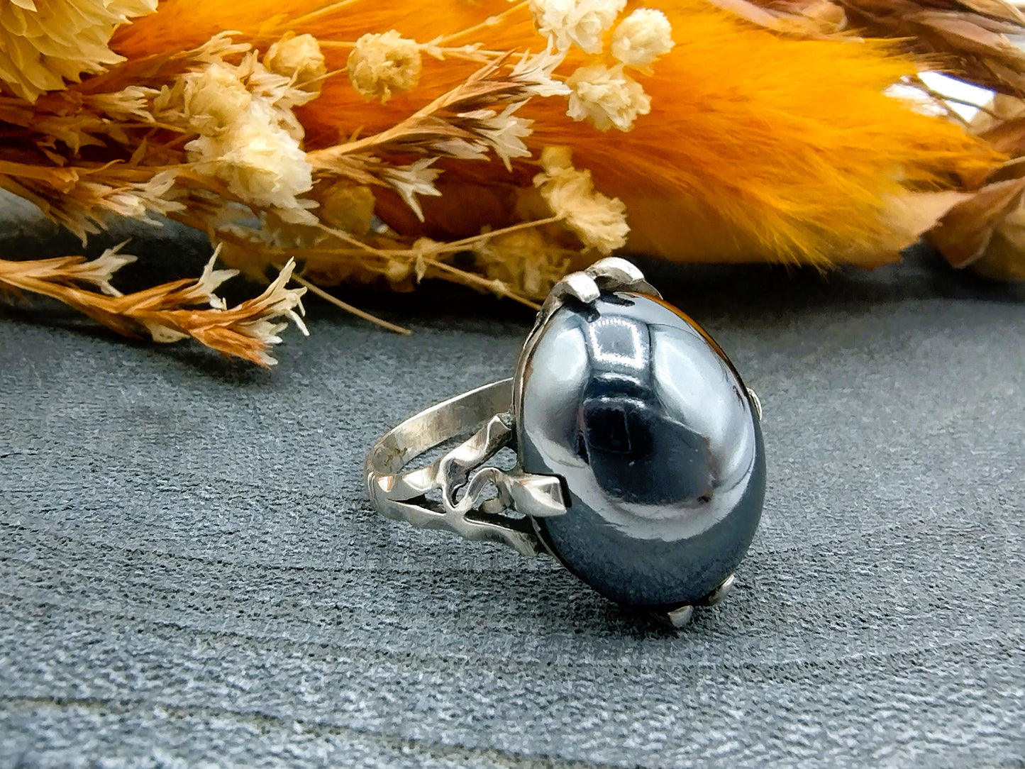 Silberring mit Hämatit, 16 mm