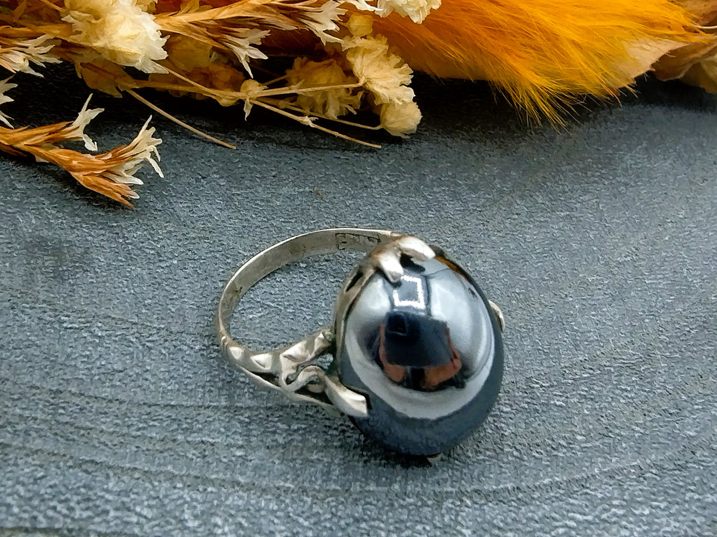 Silberring mit Hämatit, 16 mm