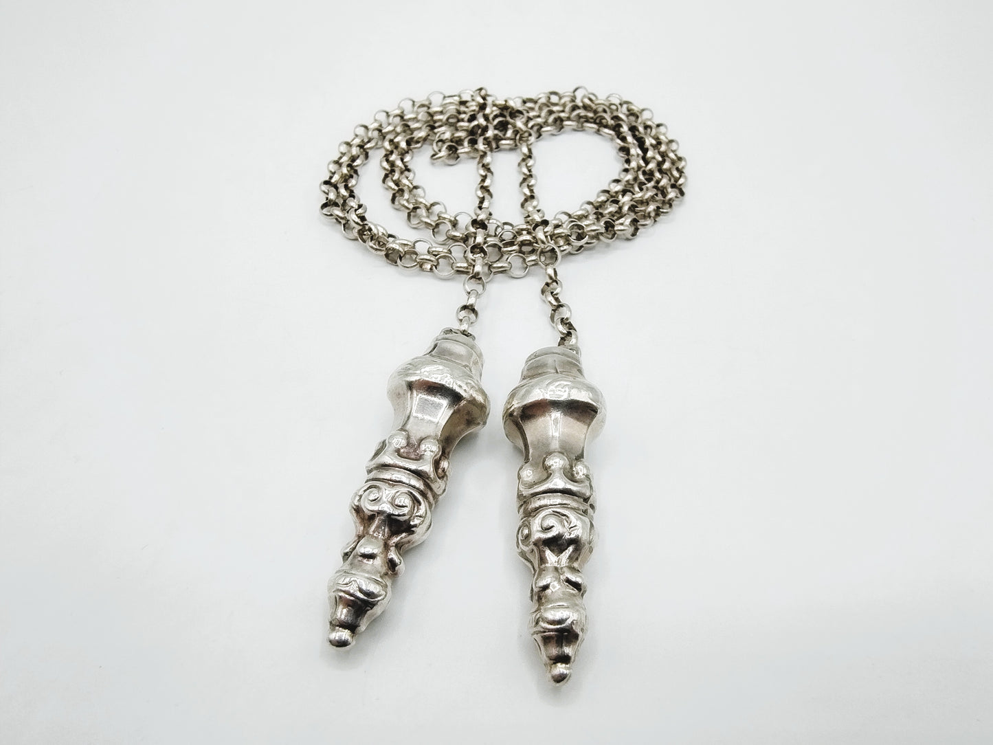Silver jasseron chain with knitting needle caps, H. Looren - de Jong / Schoonhoven, 20th century