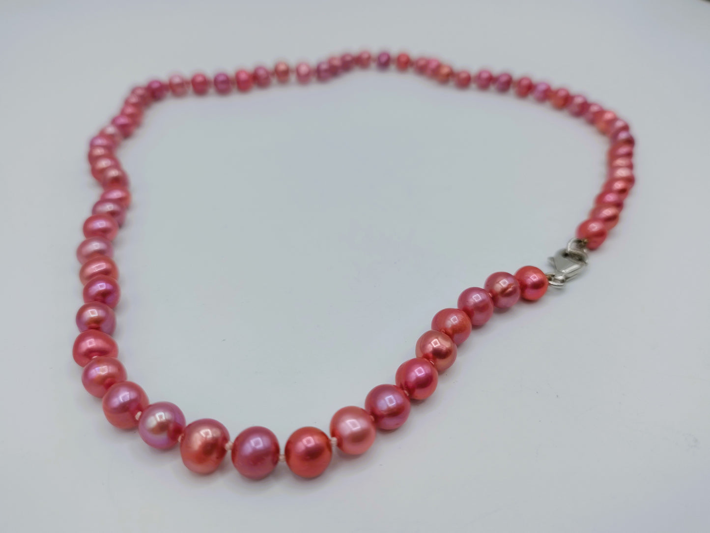 Pearl necklace with pink pearls and silver clasp, 45.5 cm
