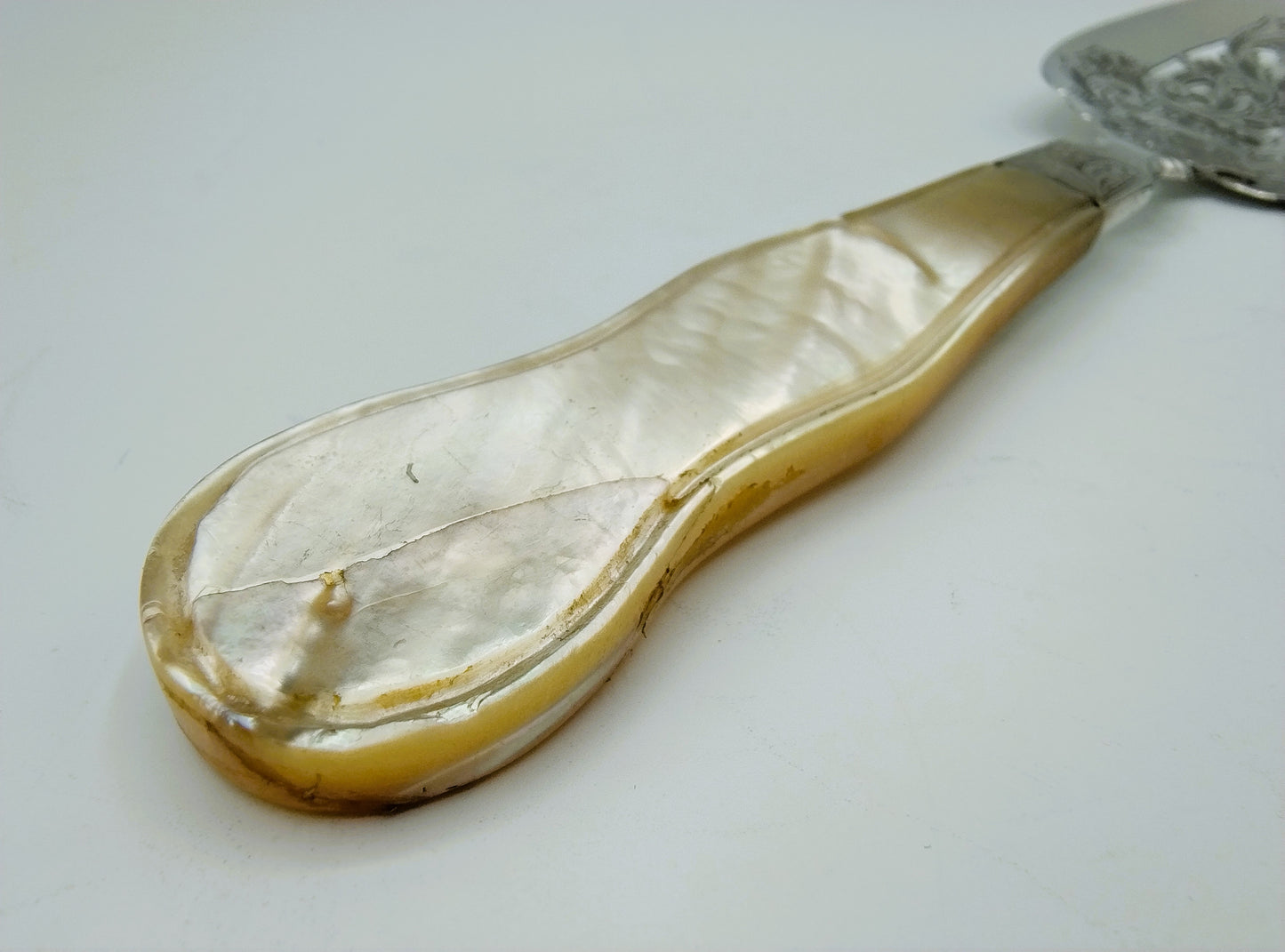Silver serving spoon with mother-of-pearl handle, AH der Kinderen, 's-Hertogenbosch, 1849