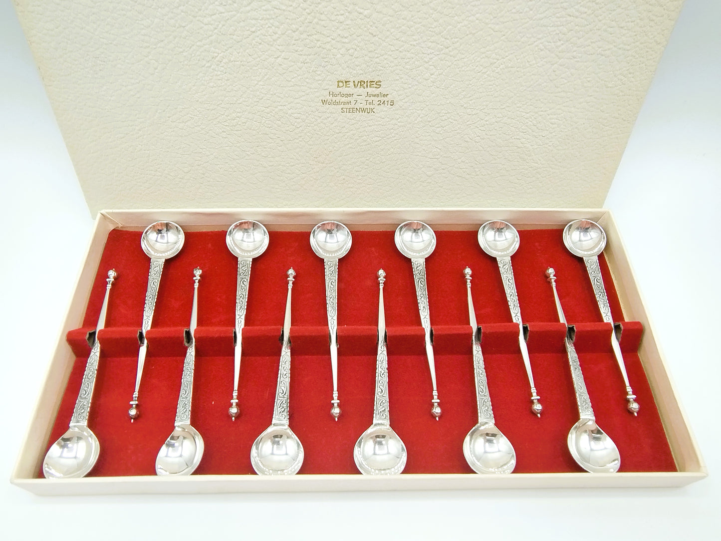 12-Delige lepelset in cassette, Bijkamp & Co, Steenwijk, ca. 1960.