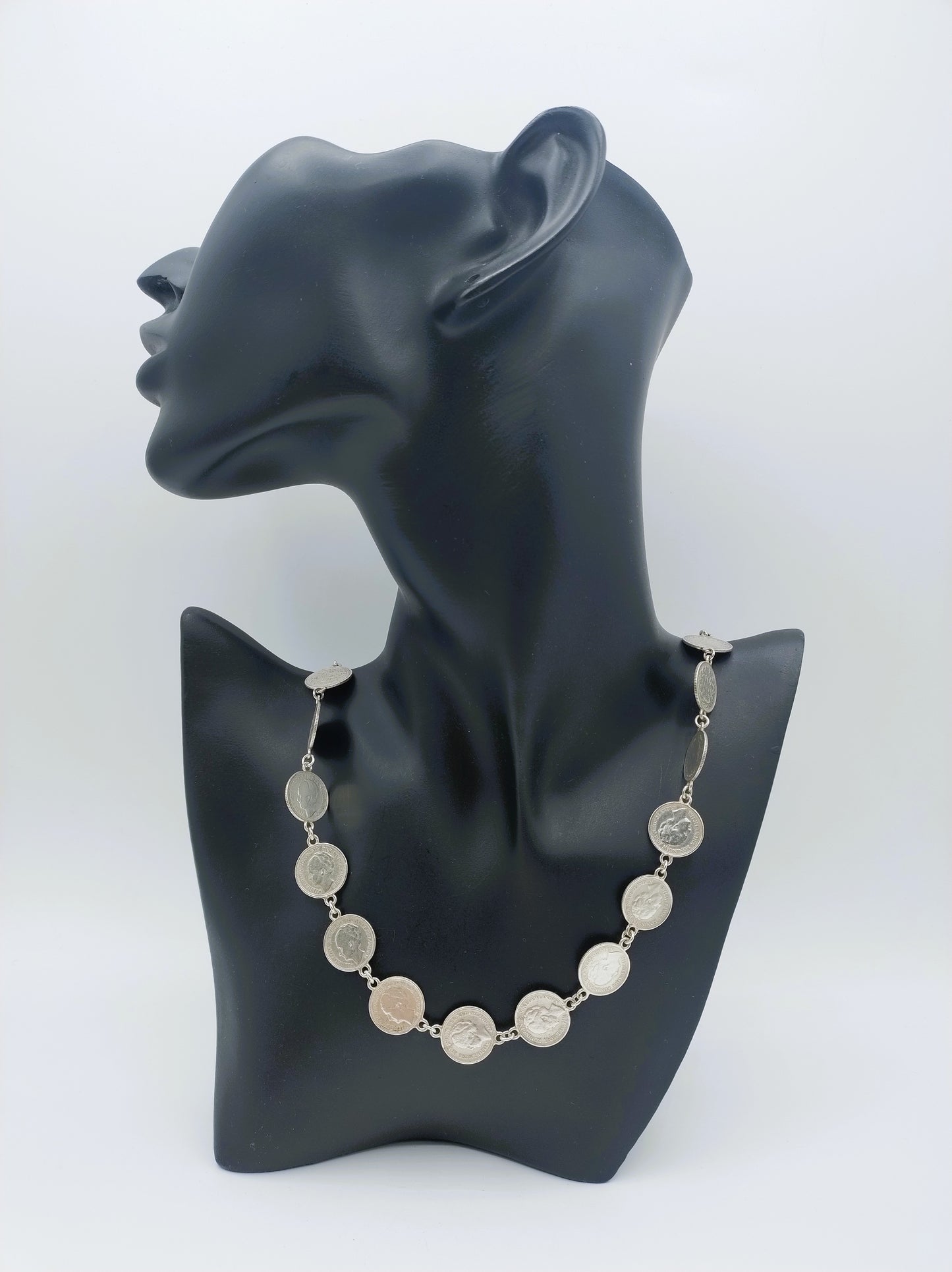 Zilveren dubbeltjes ketting, Wilhelmina, 63 cm.