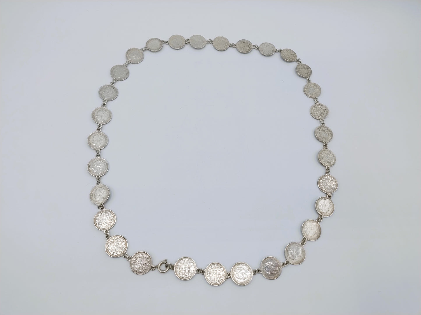 Zilveren dubbeltjes ketting, Wilhelmina, 63 cm.