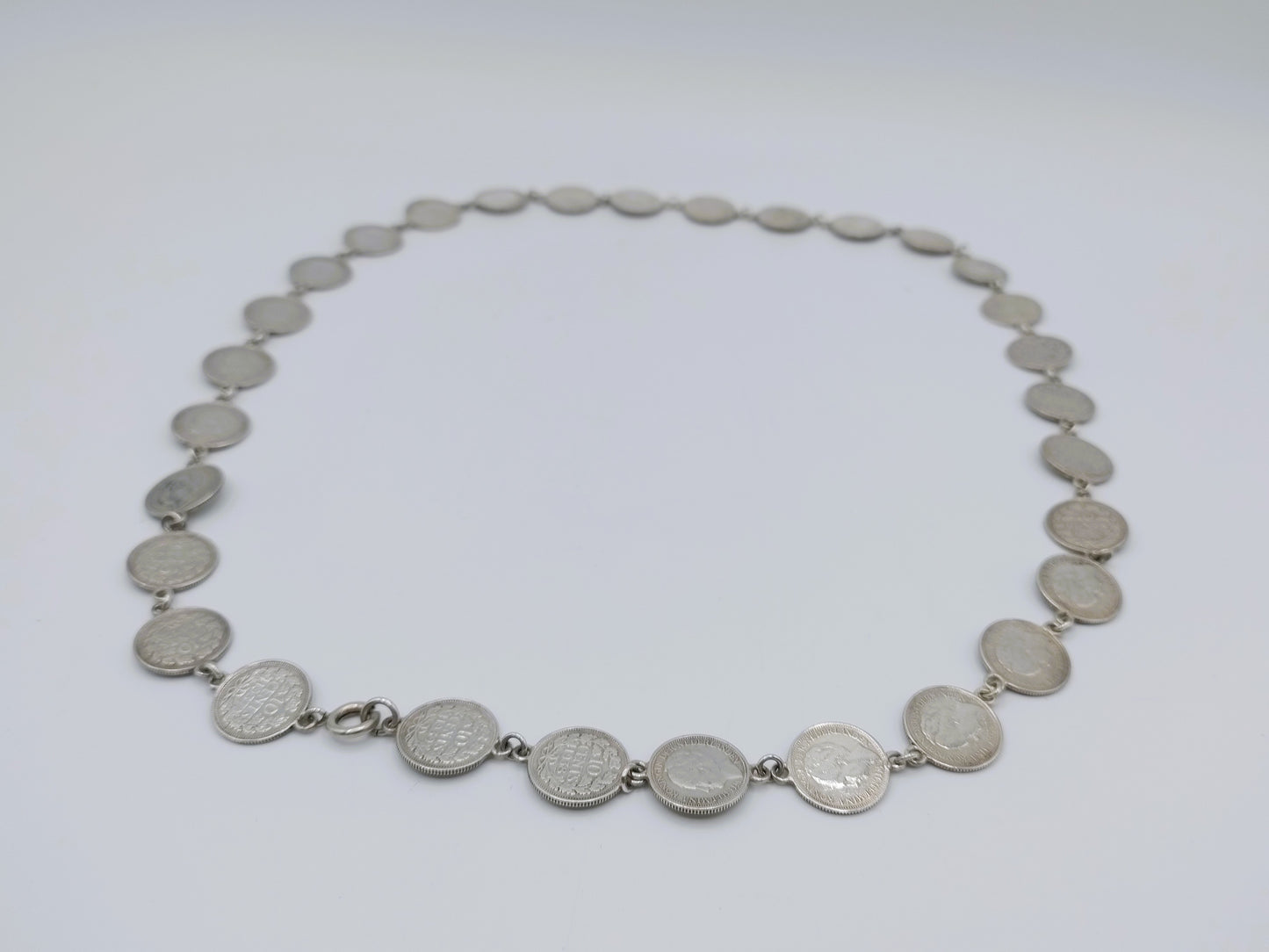 Zilveren dubbeltjes ketting, Wilhelmina, 63 cm.