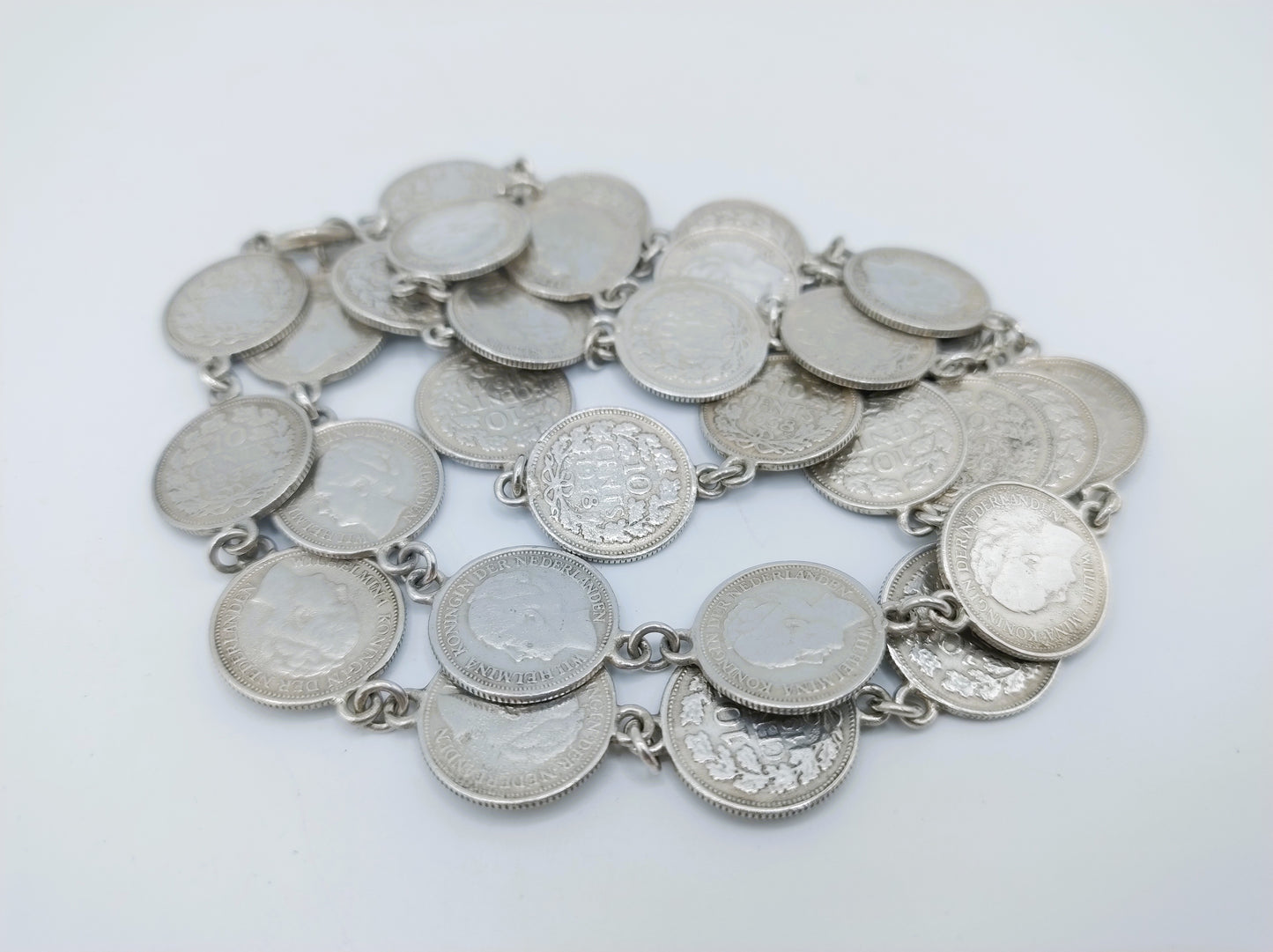 Zilveren dubbeltjes ketting, Wilhelmina, 63 cm.
