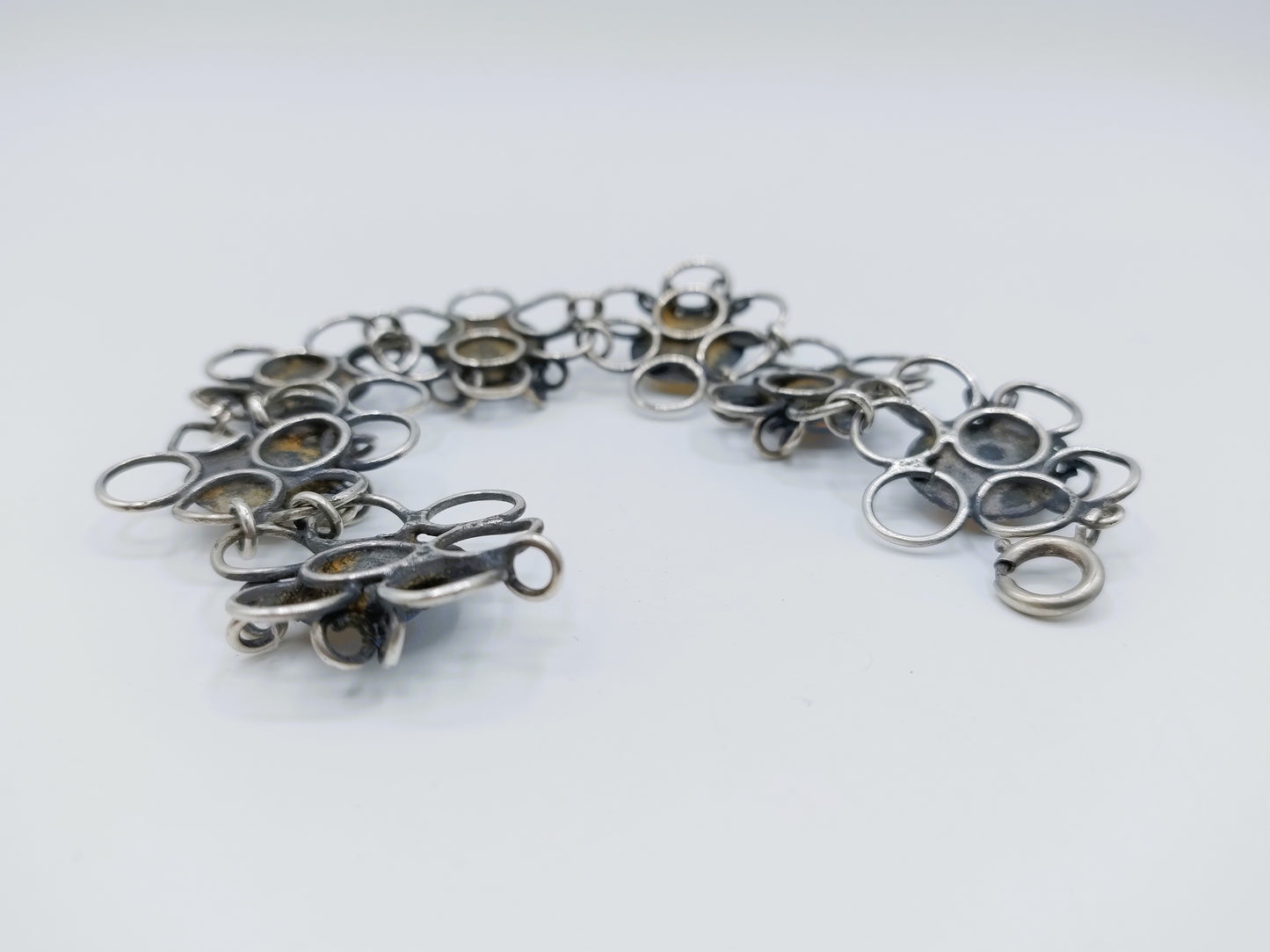Zilveren vintage armband met maansteen, 19,5 cm.