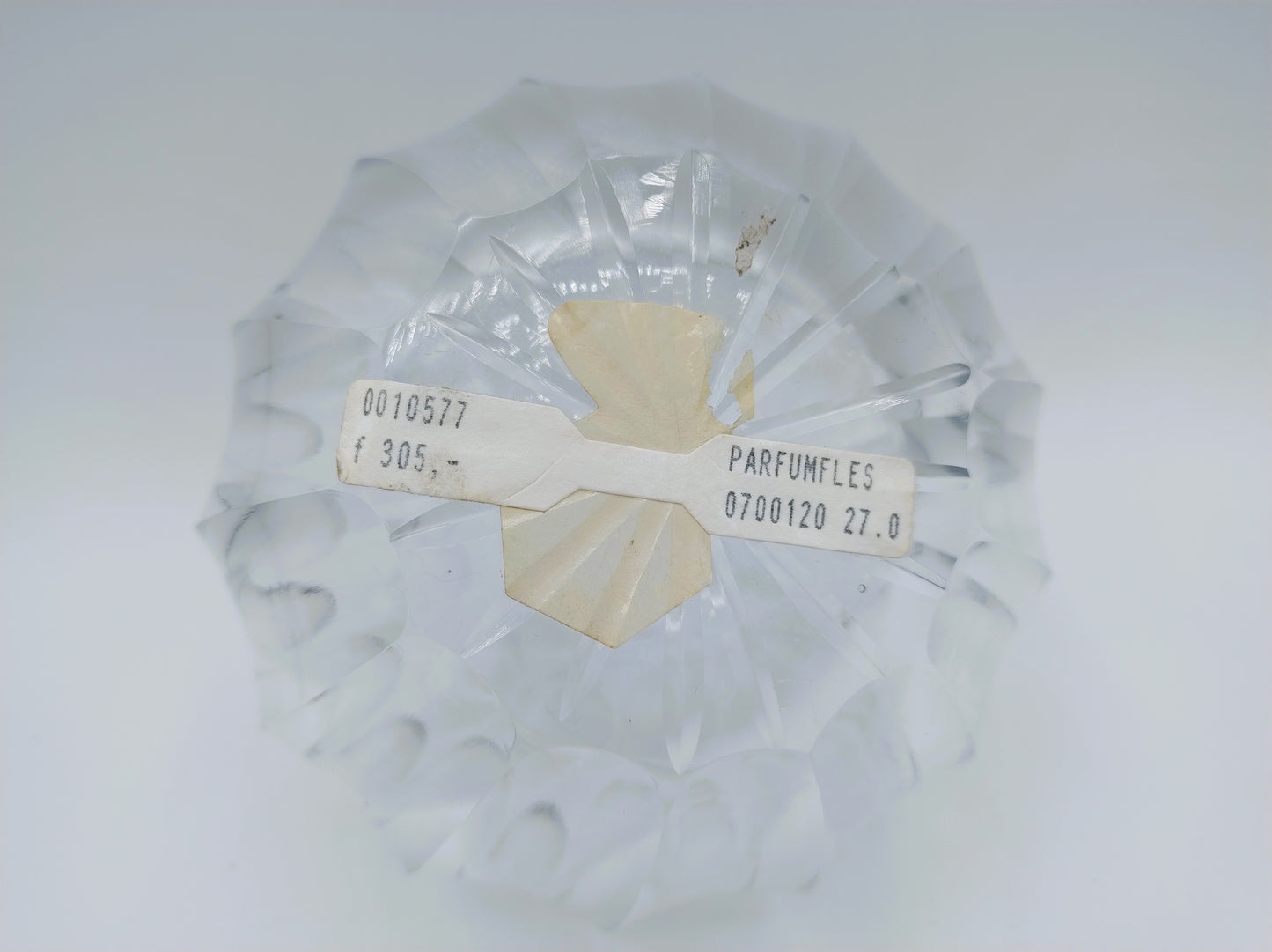 Kristallen parfumfles met zilveren deksel, 925