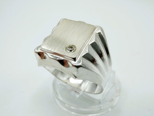 Zilveren heren zegelring met zirkonia, 21.5 mm