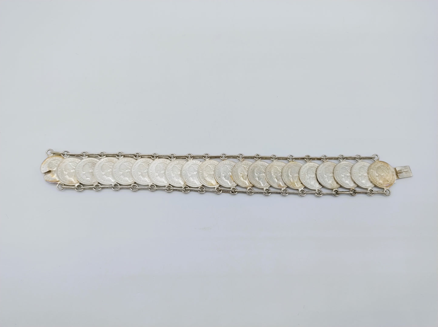 Zilveren dubbeltjes armband, Wilhelmina, 18 cm.