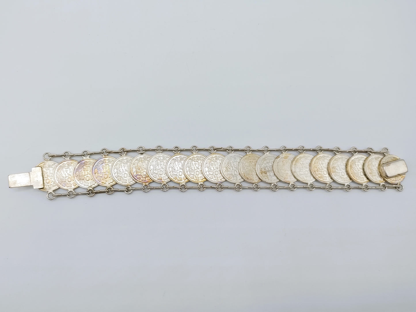 Zilveren dubbeltjes armband, Wilhelmina, 18 cm.
