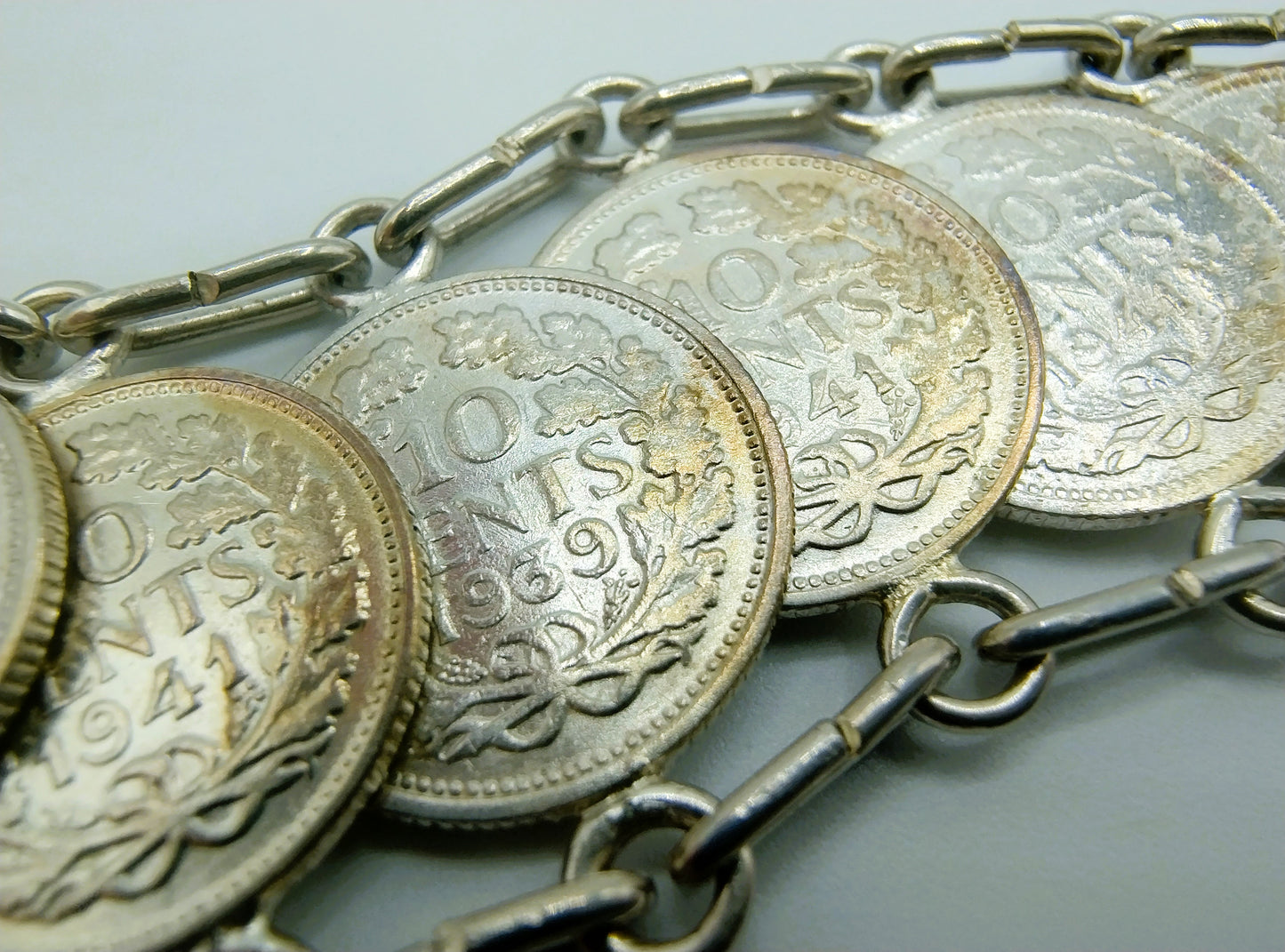 Zilveren dubbeltjes armband, Wilhelmina, 18 cm.