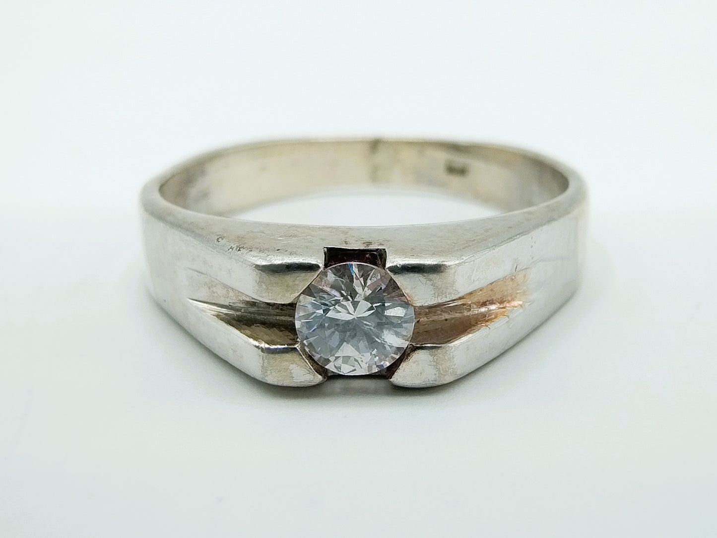 Zilveren unisex ring met steen, 19 mm